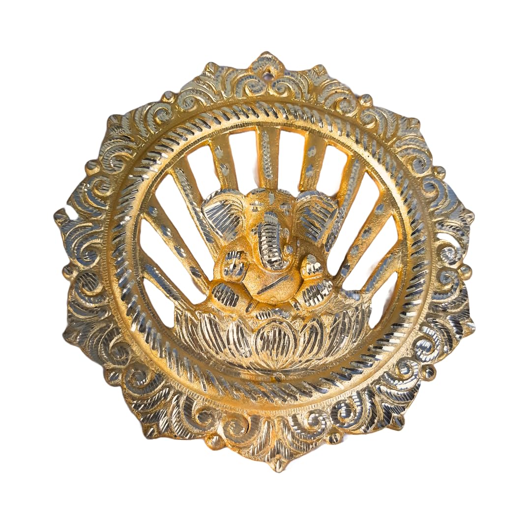 Shy Shy Metal Religious Wall Hanging Ganapati Ji Statue, Ganesha Ji Wall Hanging Statue For Home Decor (Gold)