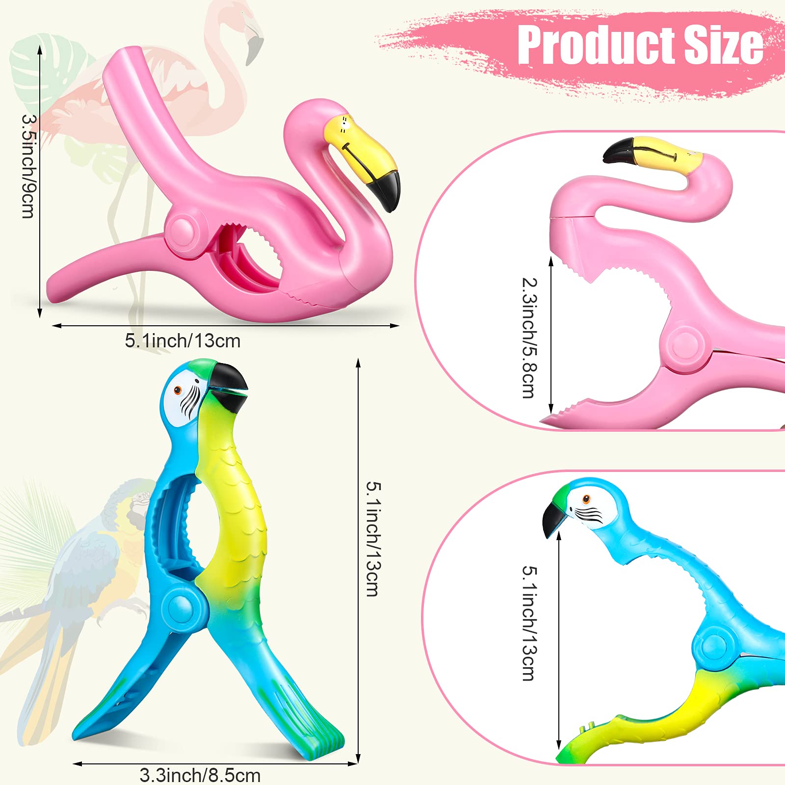 4 Pieces Flamingo Beach Towel Clip For Beach Chairs Parrot Towel Holder Clothes Pegs Beach Towel Clip In Bright Color Jumbo Size