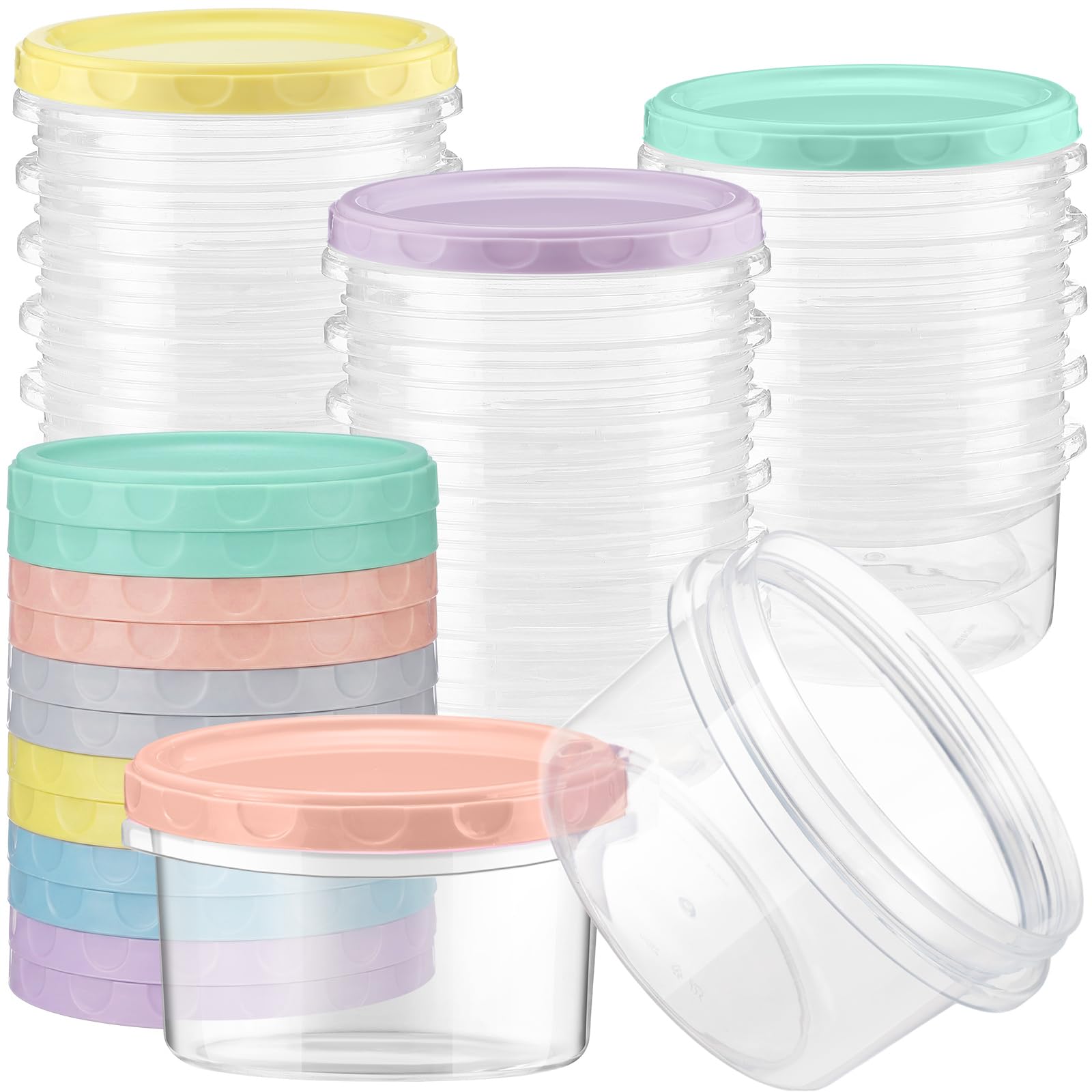 Sieral Pack 8 oz Freezer Containers with Lids Reusable Deli Freezer Storage Containers Stackable Plastic Thick Twist Top Jars fo
