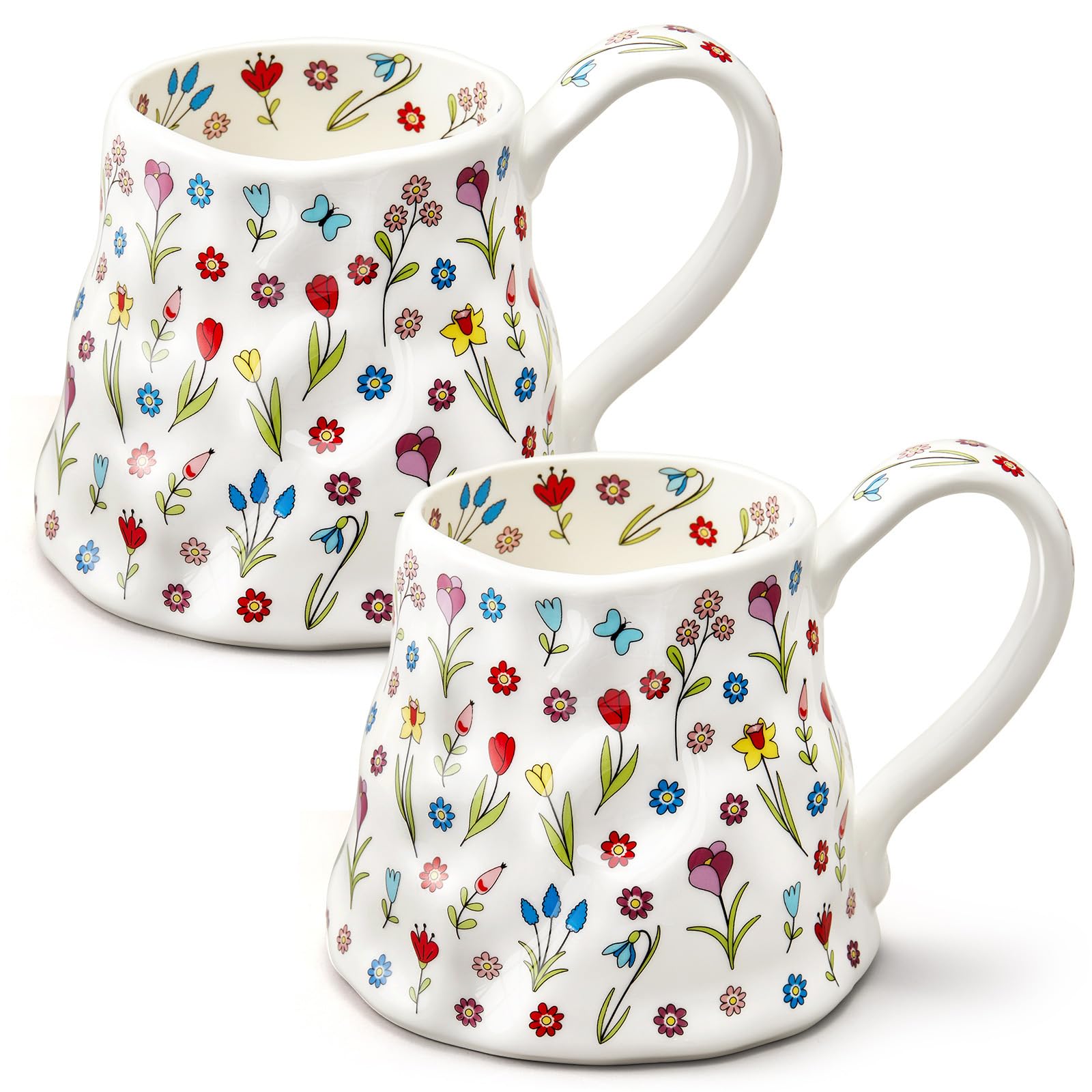 Teecyhooo 2 Pack Large Ceramic Coffee Mugs, 20oz Cute Floral Big Handle Mug