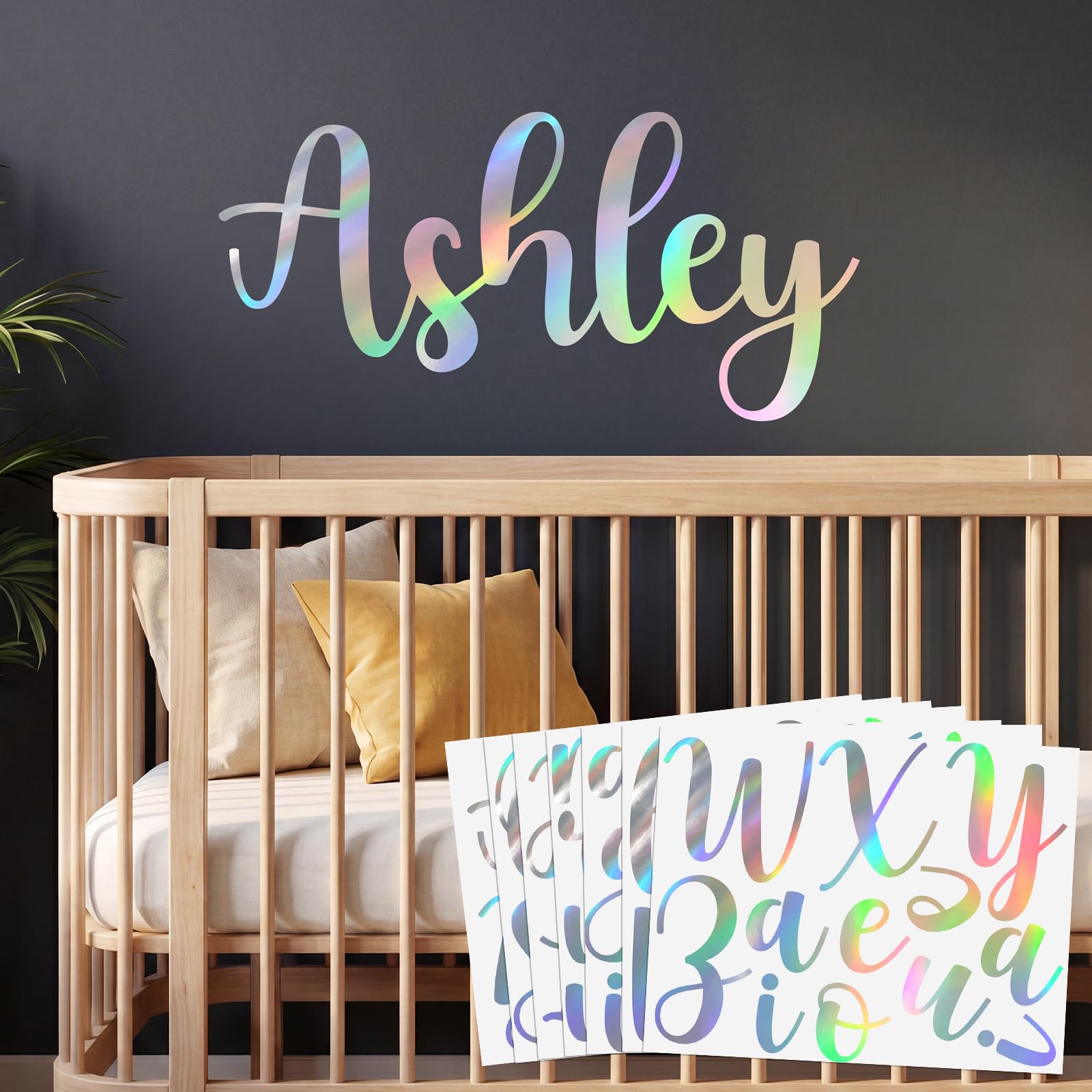 Boao Personalized Name Wall Decal Large Cursive Letter Stickers Big Alphabet Custom Stickers Nursery Wall Decal for Backdrop Bed