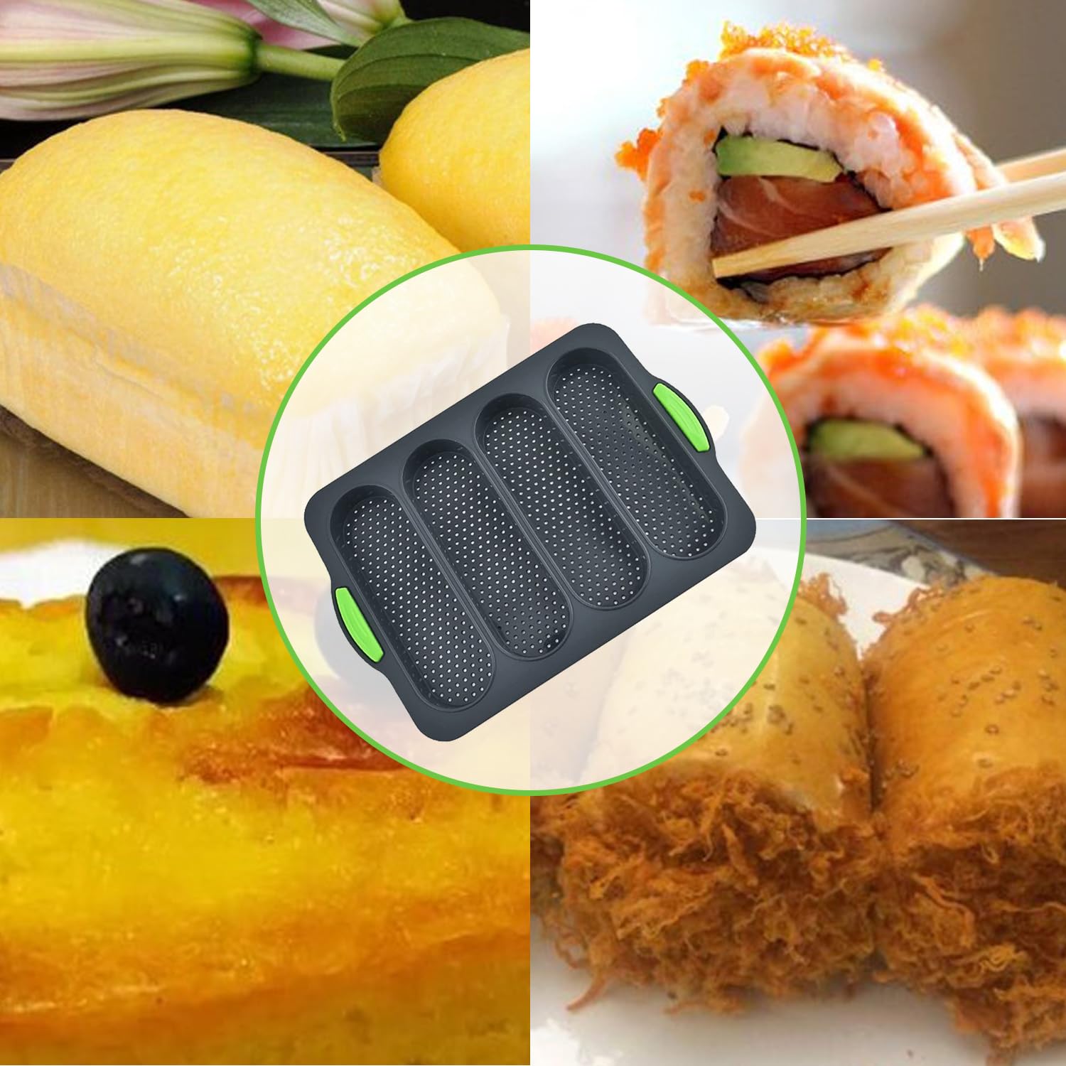 Tyui Silicone Bread Pan For Baking Bread Mold With Four Hole,Nonstick &Easy Clean&Heat Resistant Silicone Loaf Pan,For Home Hand