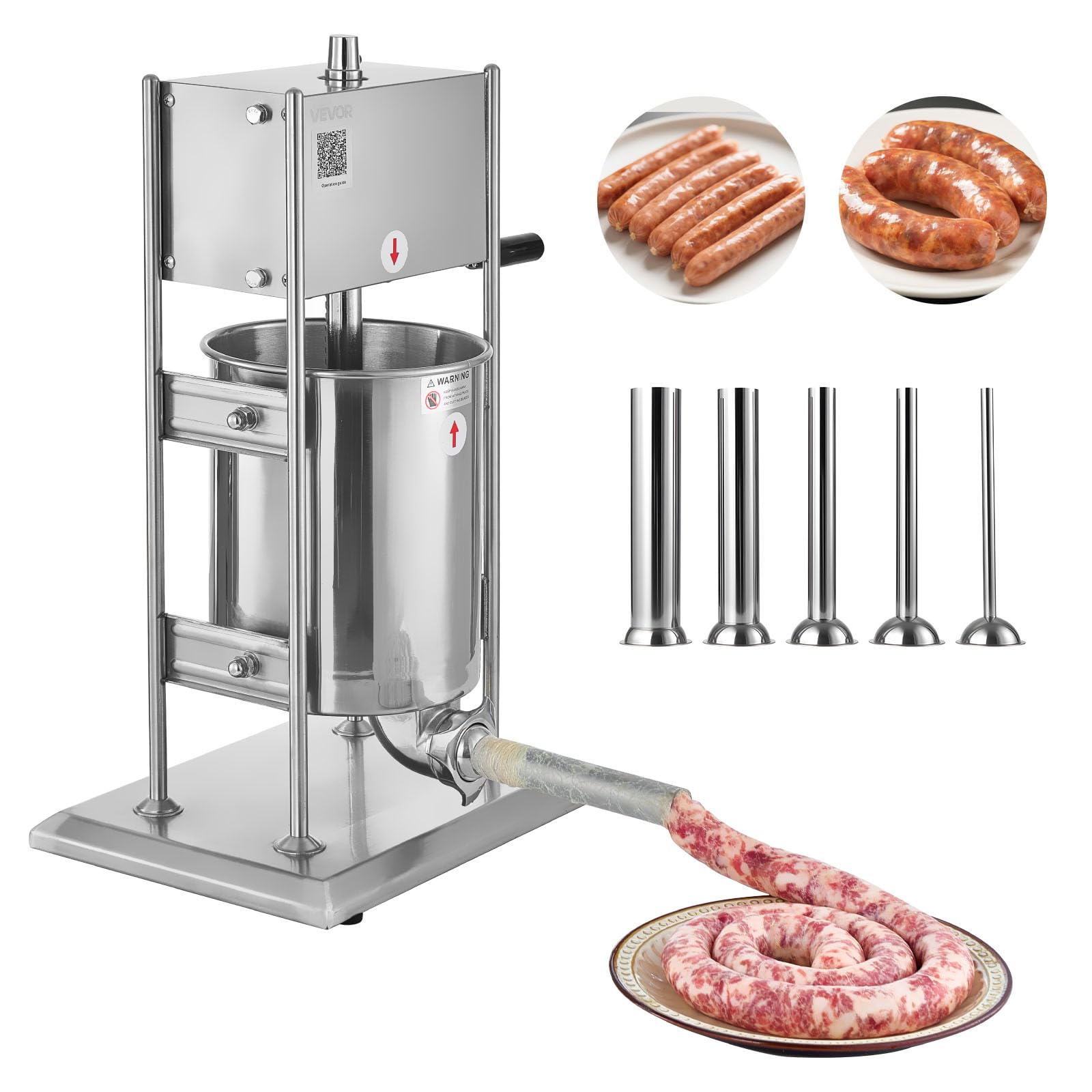 VEVOR Manual Sausage Stuffer, 22 LBS / 10 L Vertical Meat Stuffer, Dual-Speed Sausage Casing Meat Filling Machine, Stainless Ste