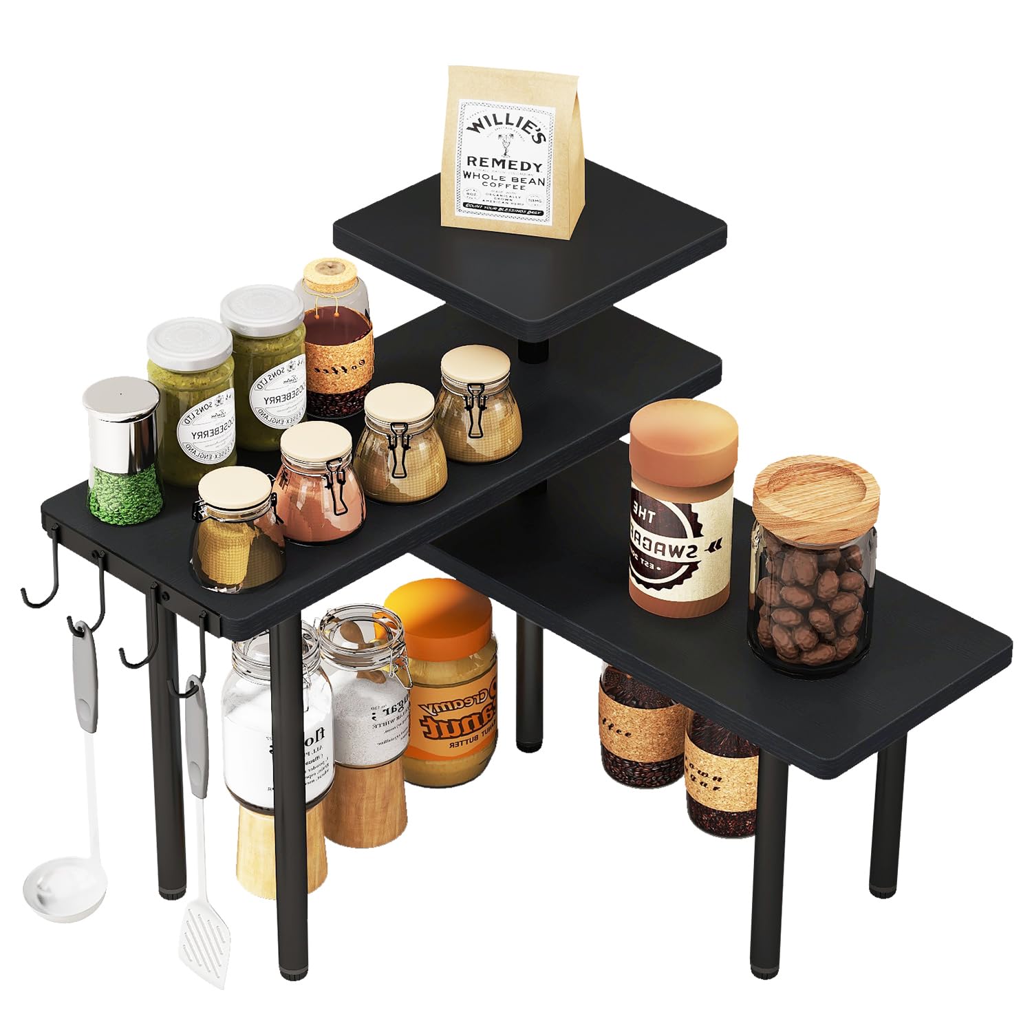 IBUYKE 3Tier Spice Rack Kitchen,Rotating Adjustable,Black,TLJ023B