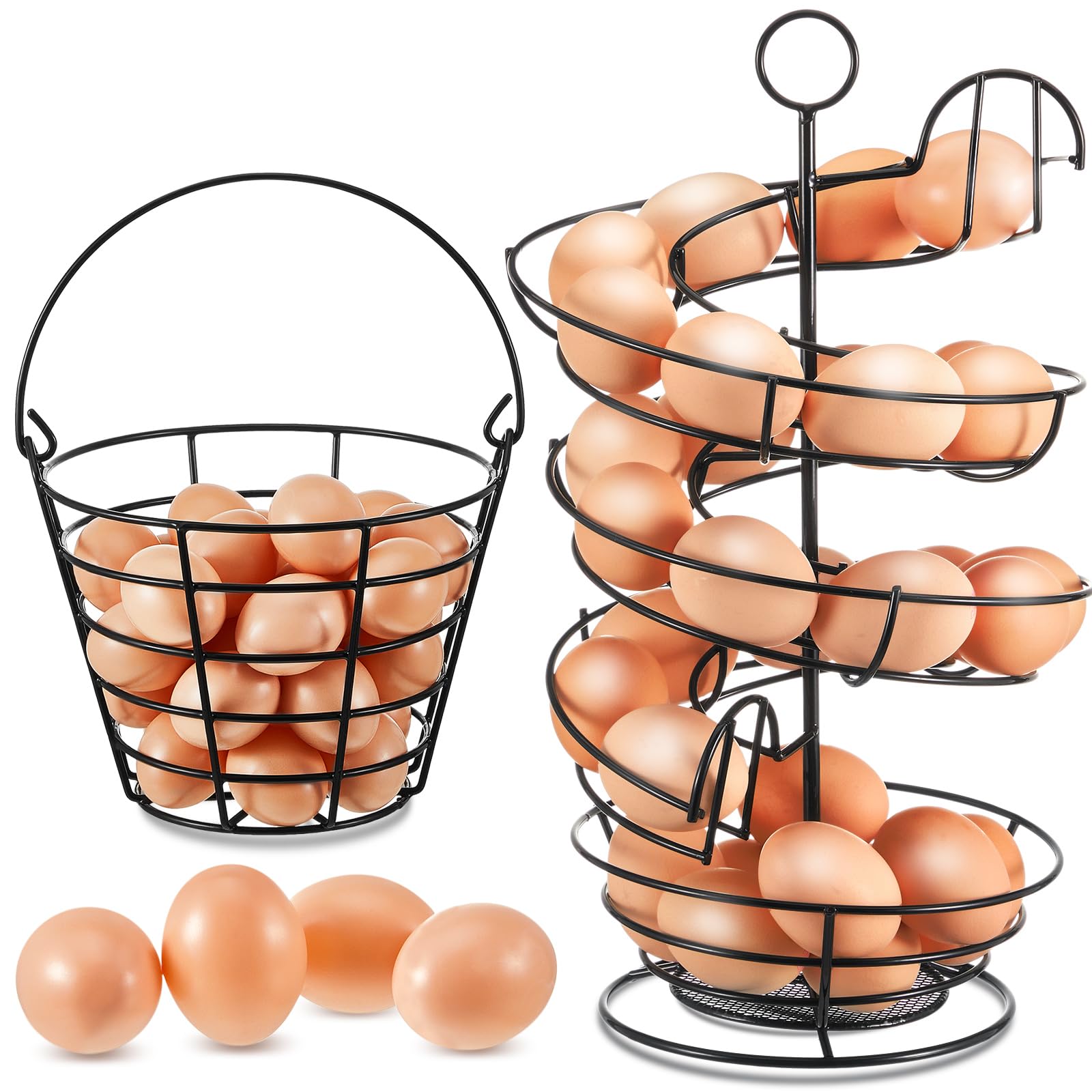 Zubebe 2 Pcs Egg Basket Storage, Spiral Fresh Egg Collecting Holder Countertop Metal Wire Rack Functional Dispenser for Kitchen 