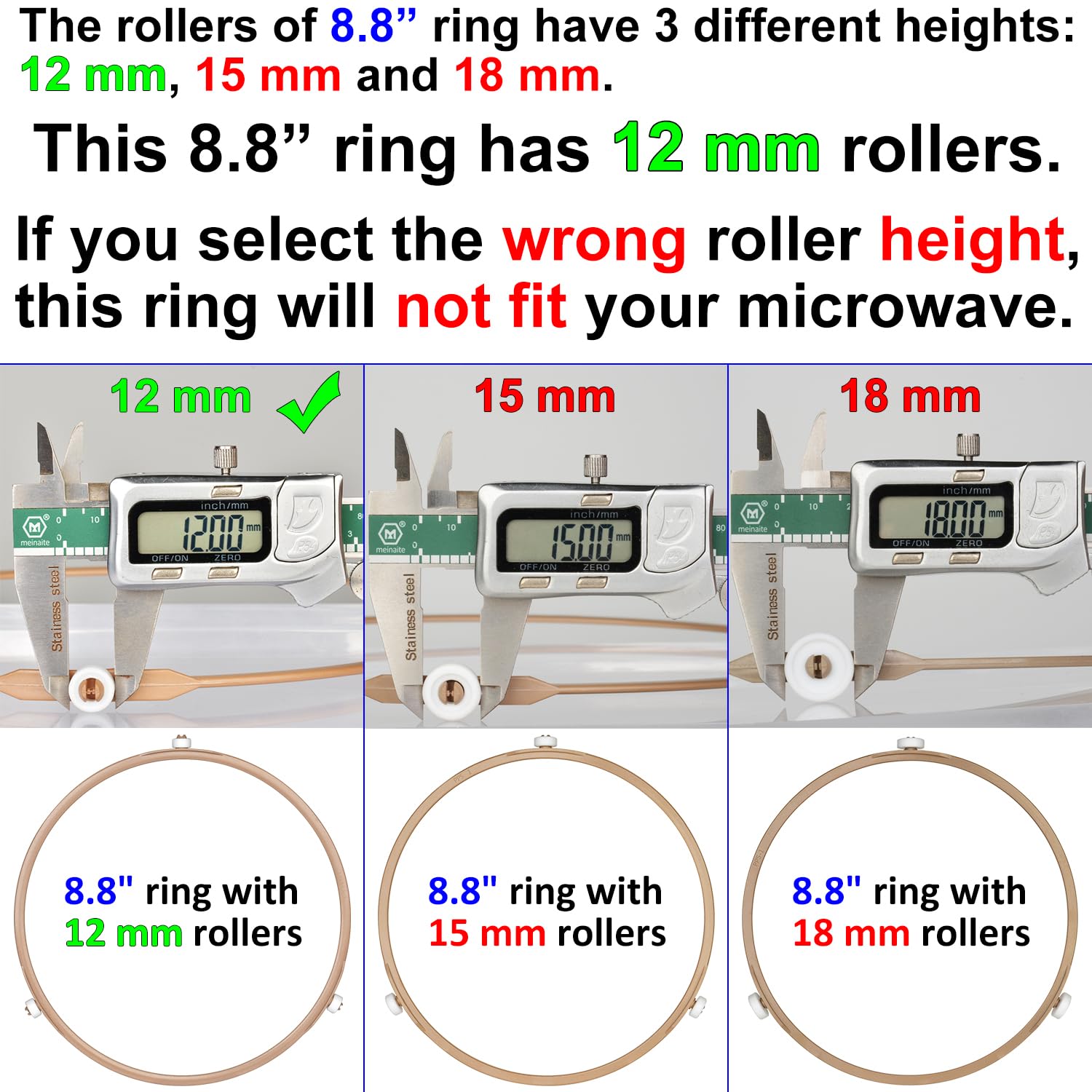 Jolaxy 8.8'' Microwave Turntable Ring with 12 mm Rollers  Microwave Oven Tray Support  Glass Plate Rotating Roller Ring  Ring Outer Diameter 8.8 inches (22.2 cm)  Roller Height 12 mm