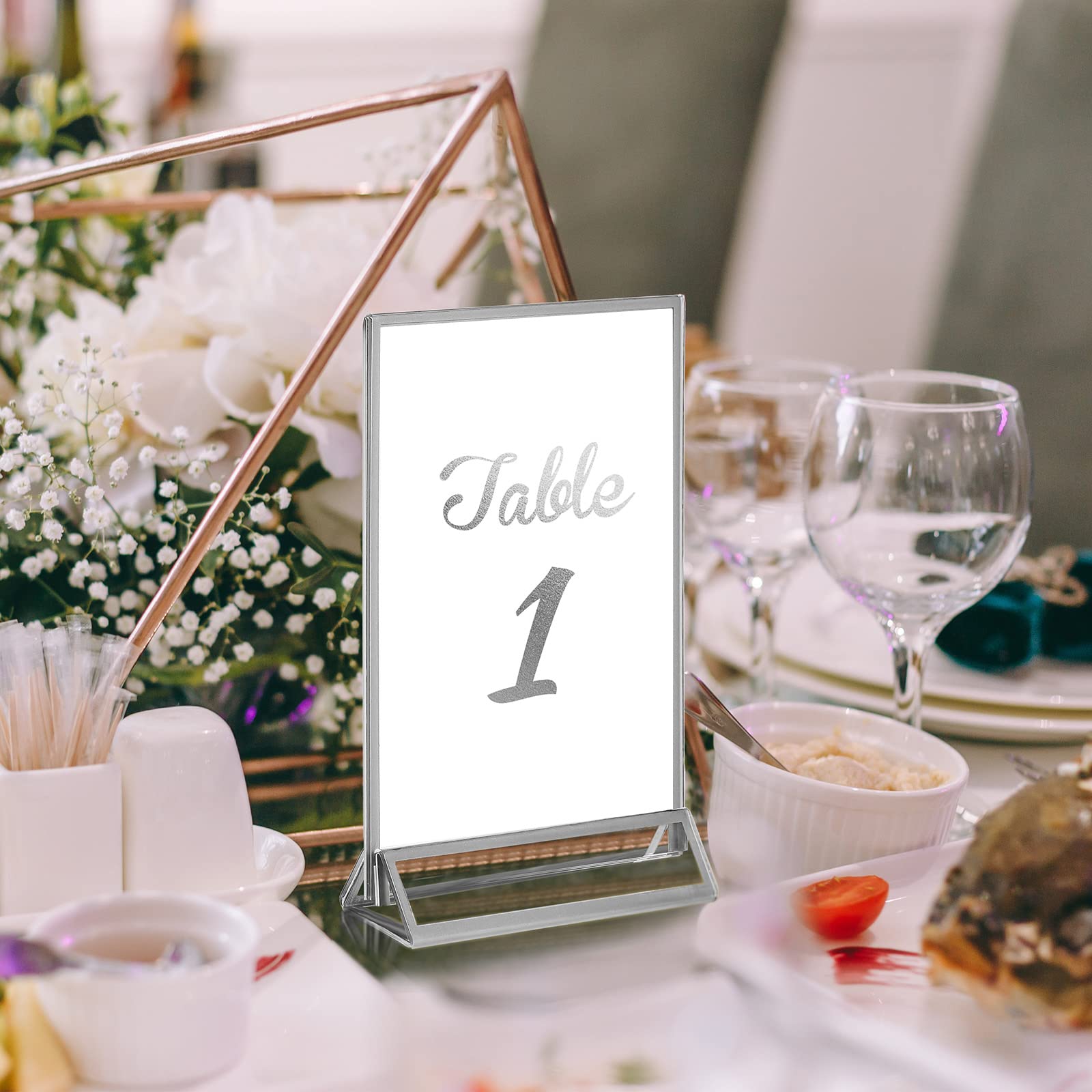 Yalikop 18 Pieces Frames Table Numbers Clear Table Sign Double Sided Picture Photo Frame Table Number Holder Acrylic Sign Holder