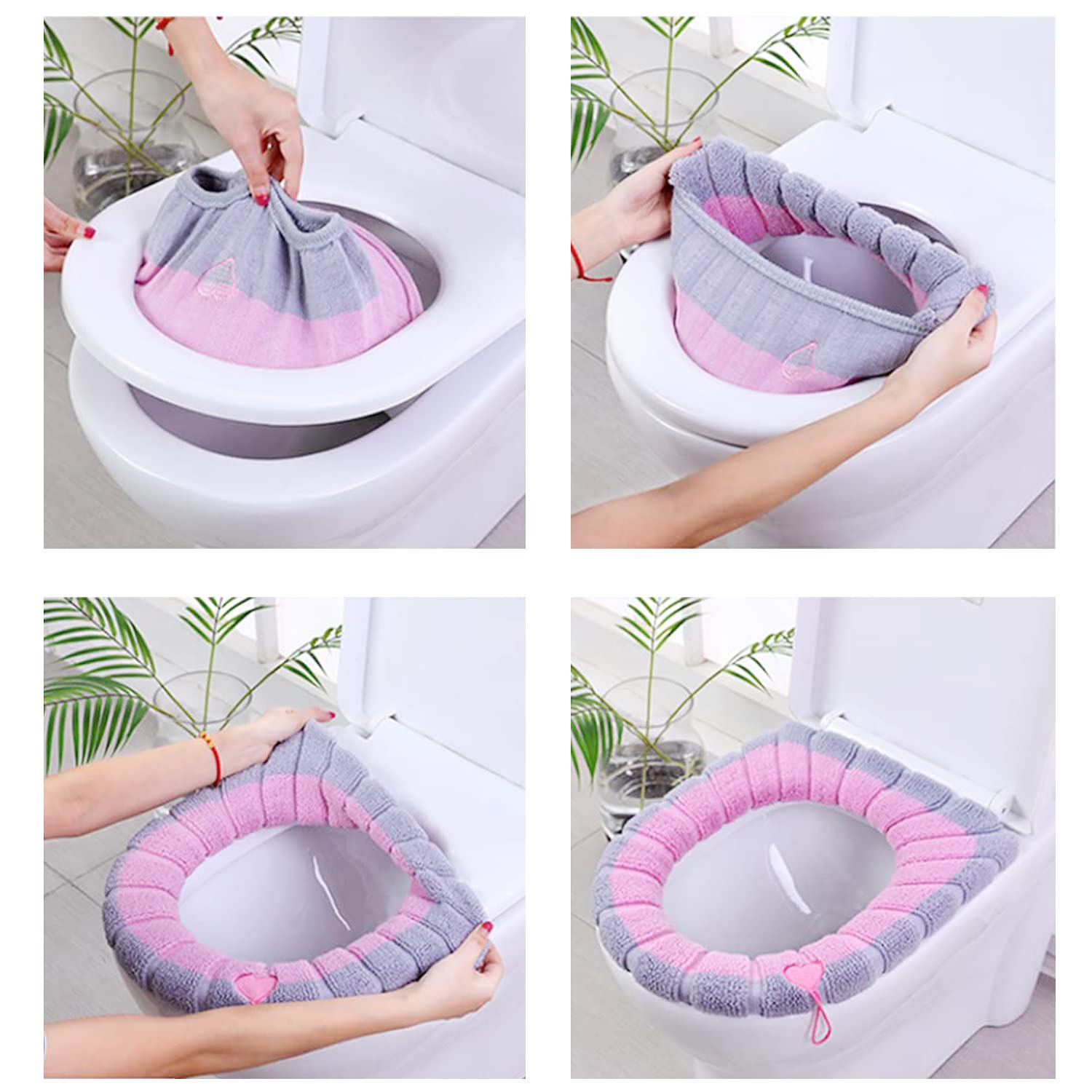 4 Pieces Toilet Seat Pad Toilet Seat Covers With Handle Soft Bathroom Toilet Lid Cover Cushion Thicker Stretchable Washable Univ