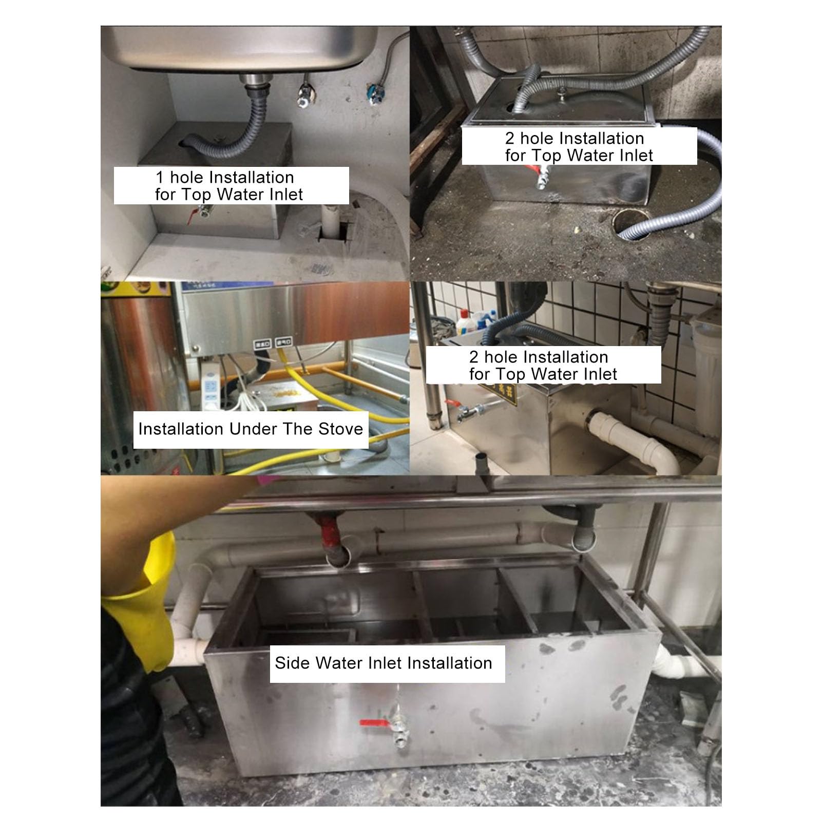 Commercial Grease Trap 4 Gallons Per Minute, Stainless Steel Grease Interceptor Trap Oil Water Separator With Removable Filter B
