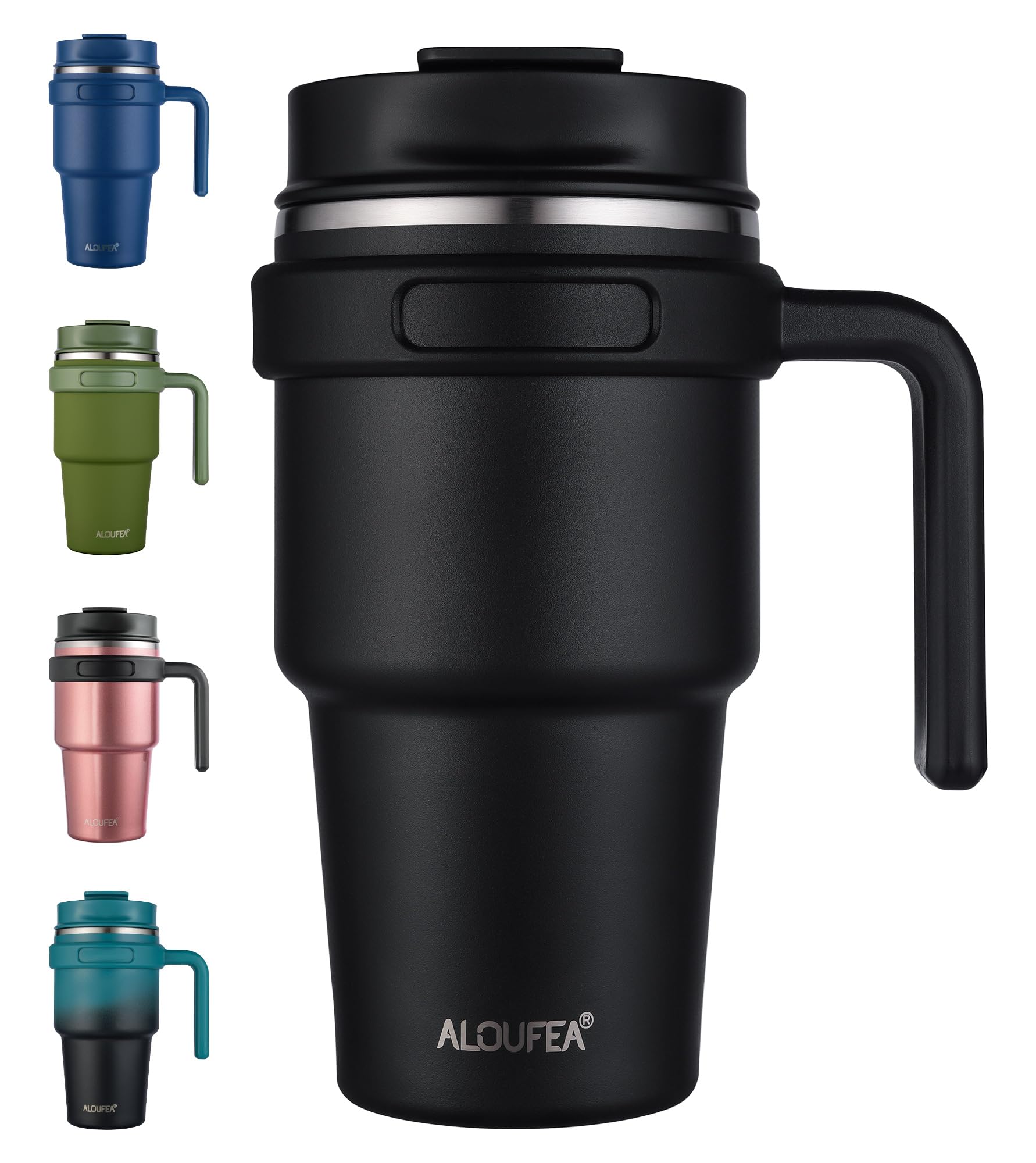 ALOUFEA 20 oz Insulated Coffee Mug Tumbler with Handle, Stainless Steel Travel Mug Tumbler with Lid and Straw,Double Wall Vacuum