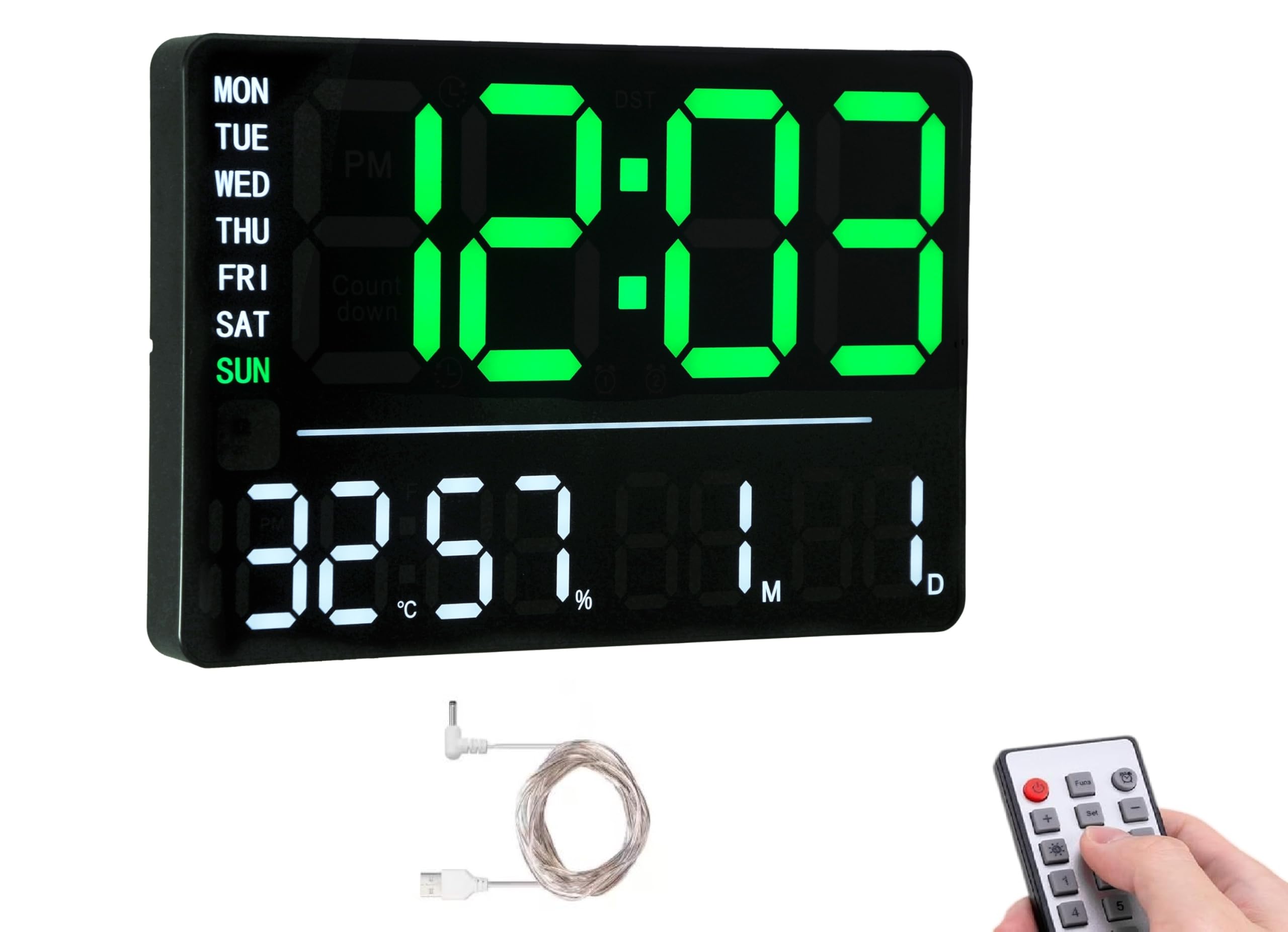 Digital Large Wall Clock, Digital Clock Large Display, Dual Alarms, Automatic Brightness Dimmer- Easy Track The Time, Date, Day 