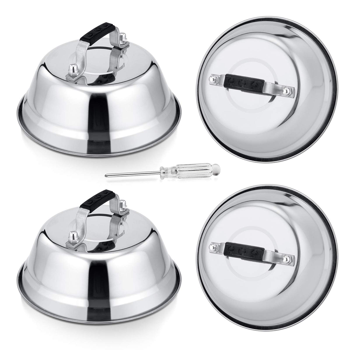 6.5In Cheese Melting Dome, Hasteel Stainless Steel Small Round Basting Steaming Cover, Heavy Duty Griddle Grill Accessories For