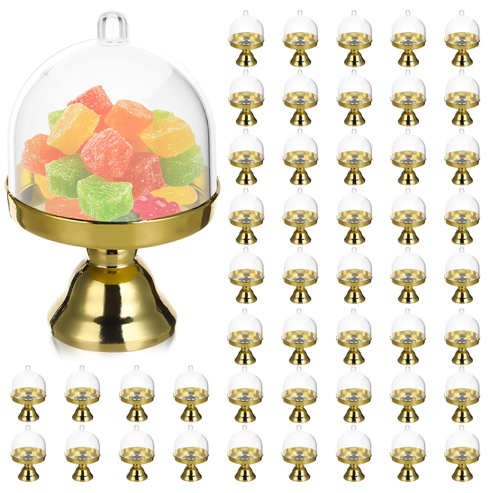 Jc Hummingbird 48Pcs 4 H X 2.75 W Cake Plate Stand With Dome Cover, Gold