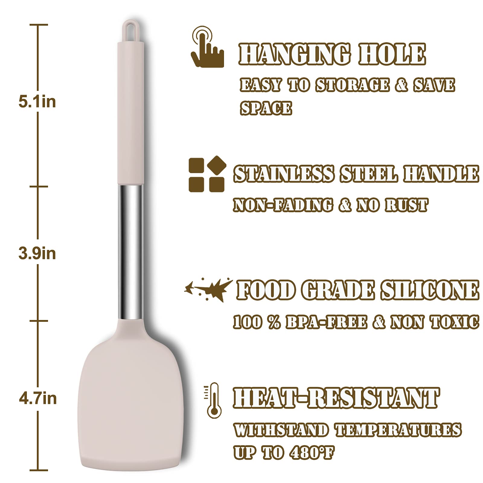 Umite Chef Silicone Kitchen Utensil Set, 43 pcs Non-stick Heat Resistant Spatulas, Small, Khaki, Stainless Steel Handles