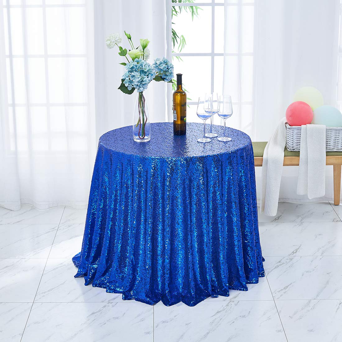 Hahuho 50 Inch Round Sequin Tablecloth Royal Blue, Glitter Tablecloth For Bridal Shower Decorations, Birthday, Wedding, Dessert,