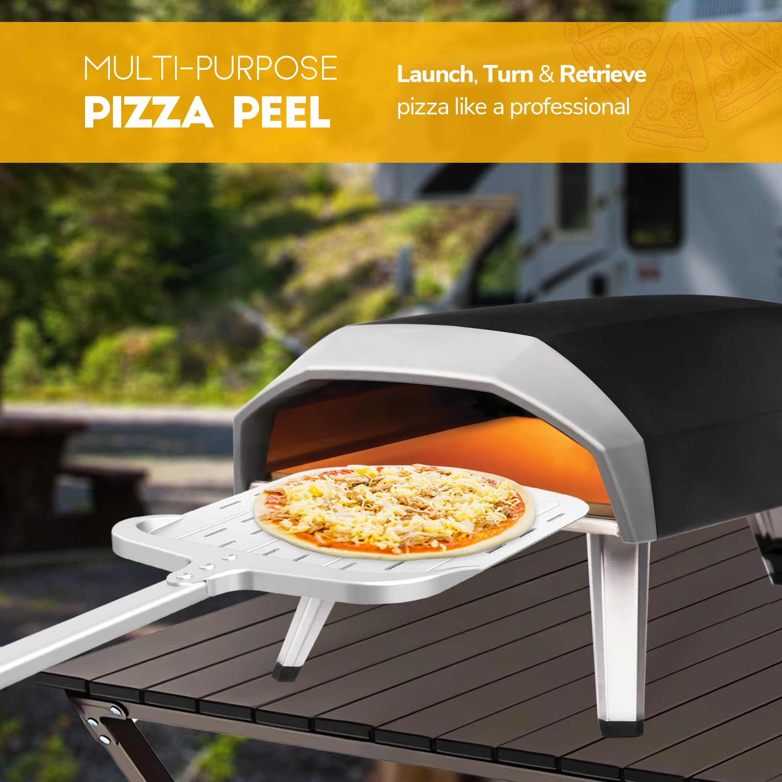 Rioomdx Pizza Peel 12-Inch Perforated Aluminum Pizza Paddle, Non-Stick Metal Pizza Peel Long Handle Pizza Spatula Paddle For Ove