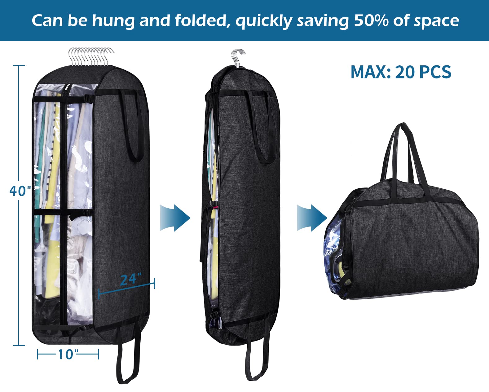 Misslo 40'' Heavy Duty Garment Bags For Travel Moving Bags Sturdy Oxford Fabric Suit Bags For Closet Storage Men Suit Covers Han