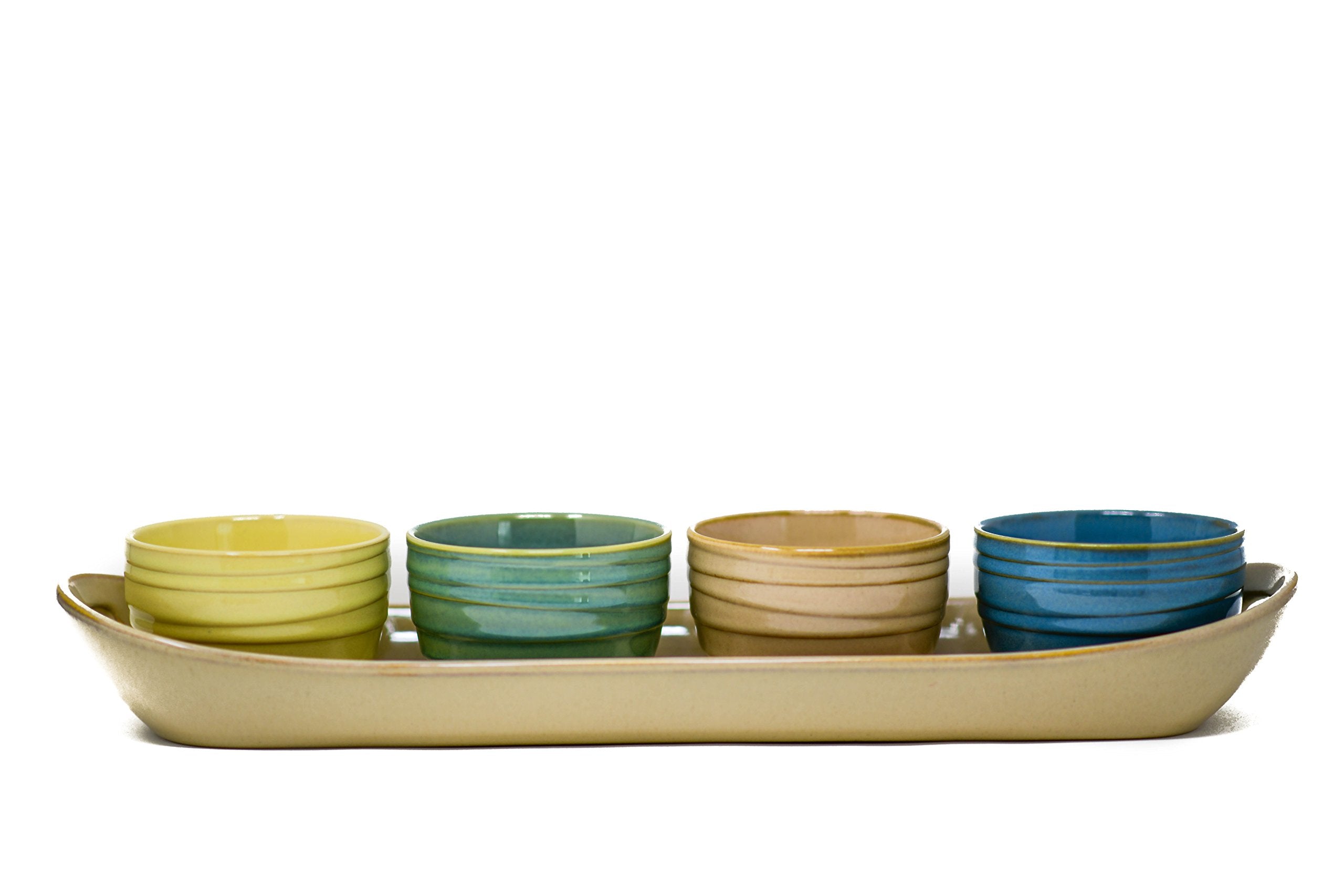 Stoneware Serving Set, 5 Pieces, Melamine, Green & Orange, Model 8541918913