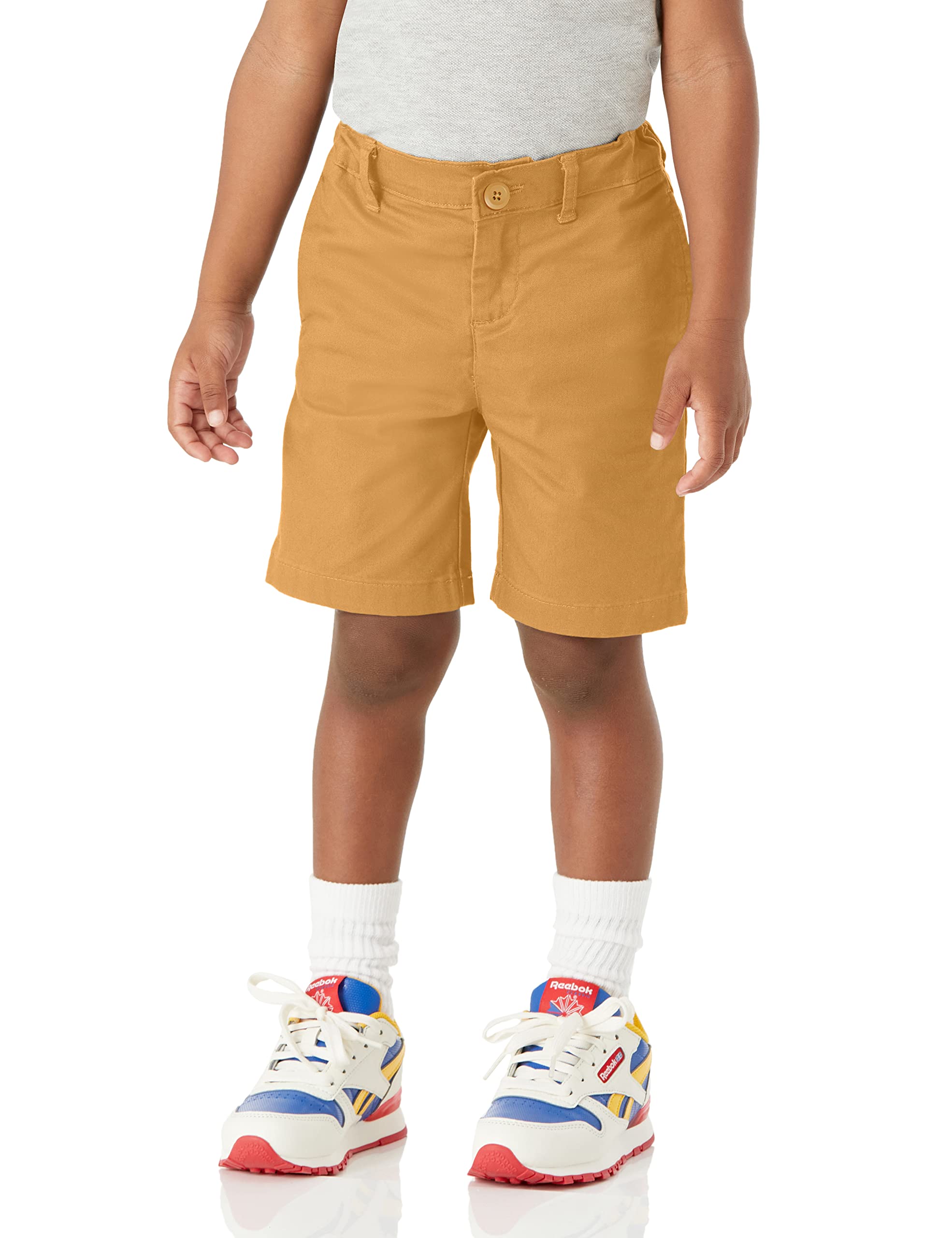 Amazon Essentials Boys Uniform Woven Flat-Front Shorts, Pack Of 3, Dark Khaki Brown, 14