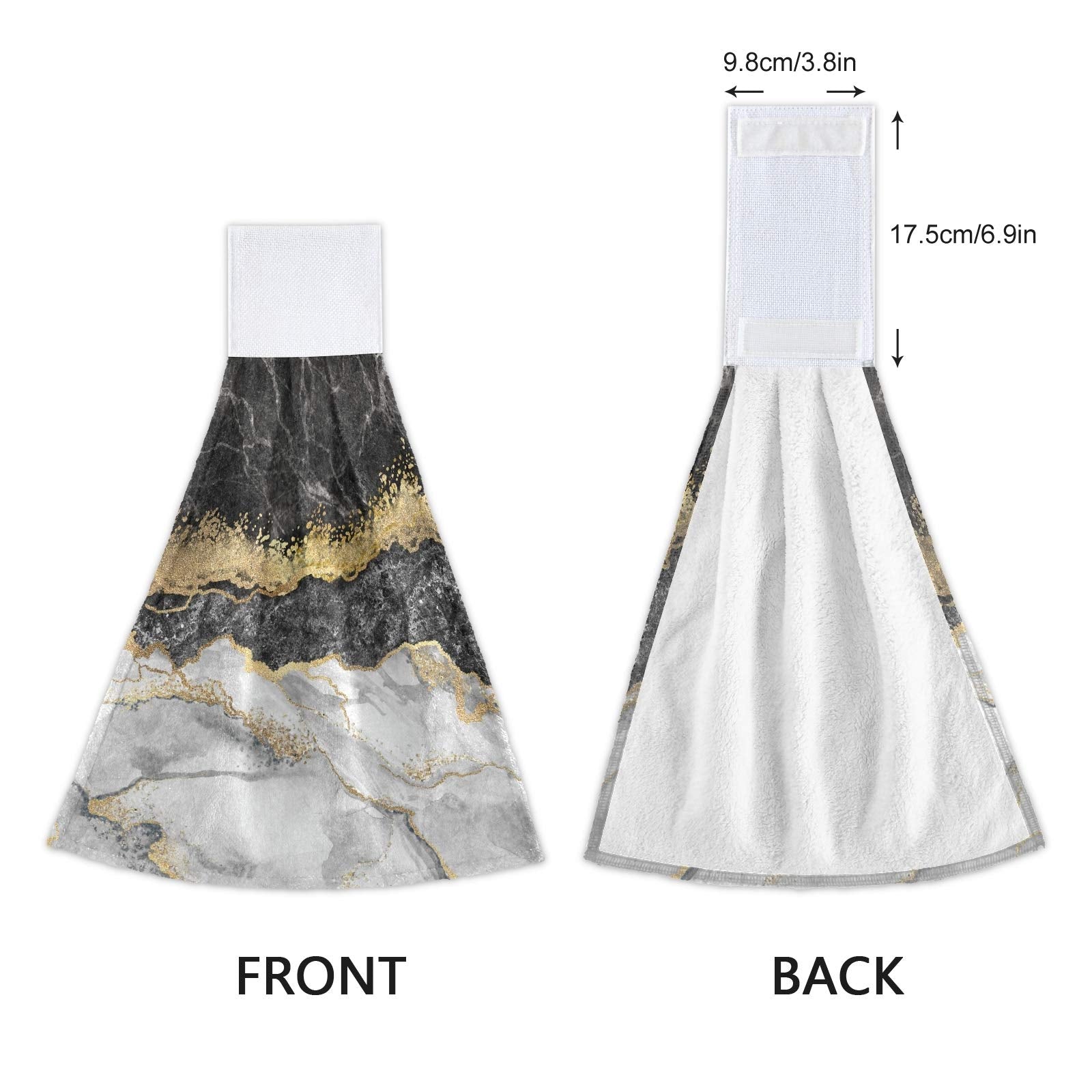 Selerdon Kitchen Hand Towel Black White Marble Gold Foil Hanging Tie Towels 2 Pieces Fast Dry Absorbent Soft Touch Hanging Kitchen Towels Used for Home Kitchen Bathroom Decoration