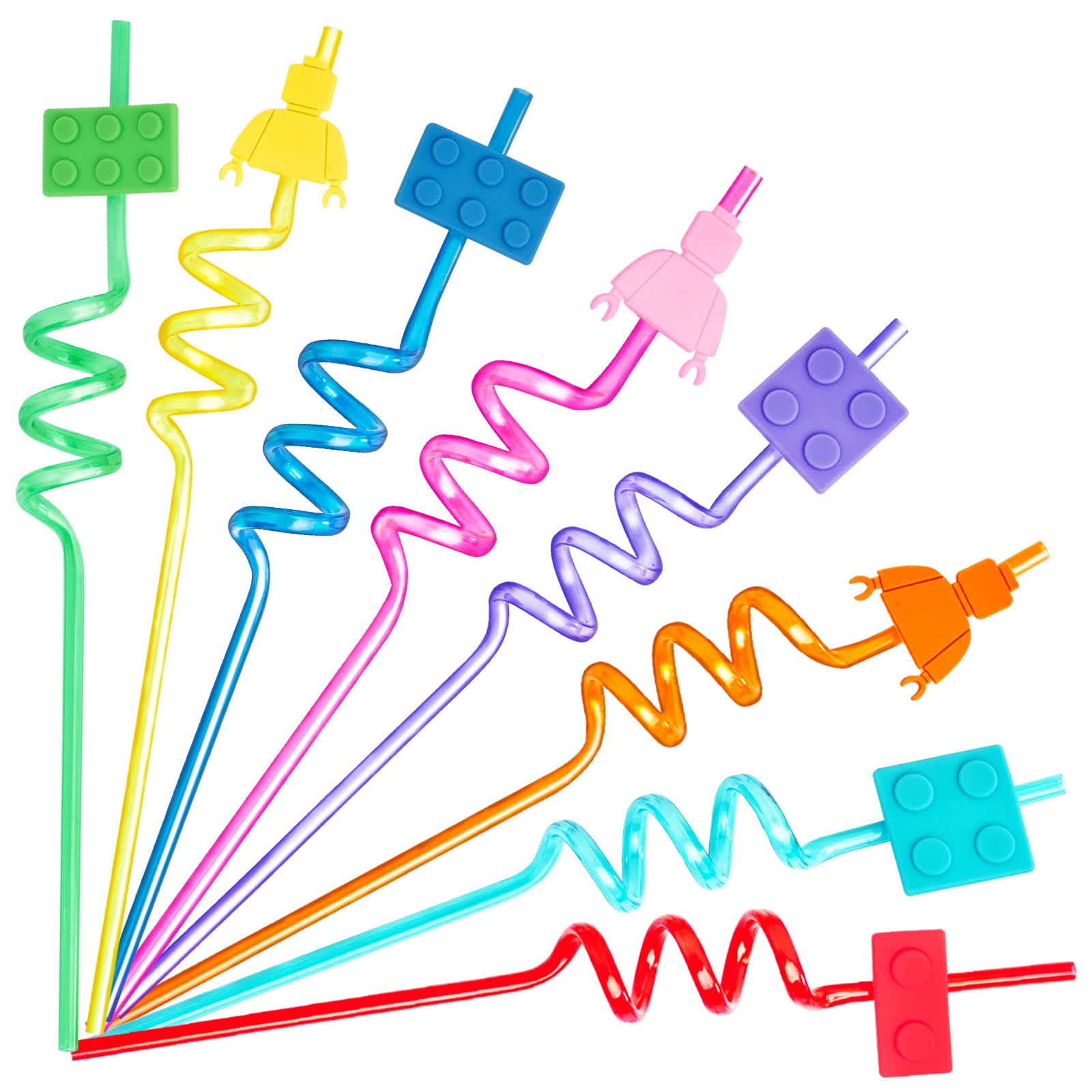 24 Pcs Building Blocks Party Favors Drinking Straws, 8 Colors Reusable Straws For Kids Adults Birthday Party Decoration Supplies