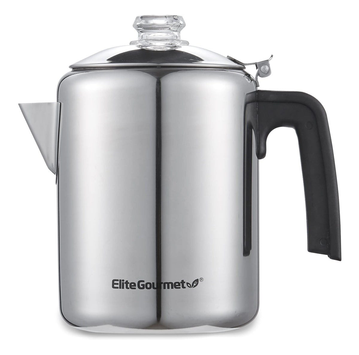 Elite Gourmet Ec008X Classic 8-Cup Stovetop Coffee Percolator Glass Clear Brew Progress Knob, Cool-Touch Handle, Stainless Steel