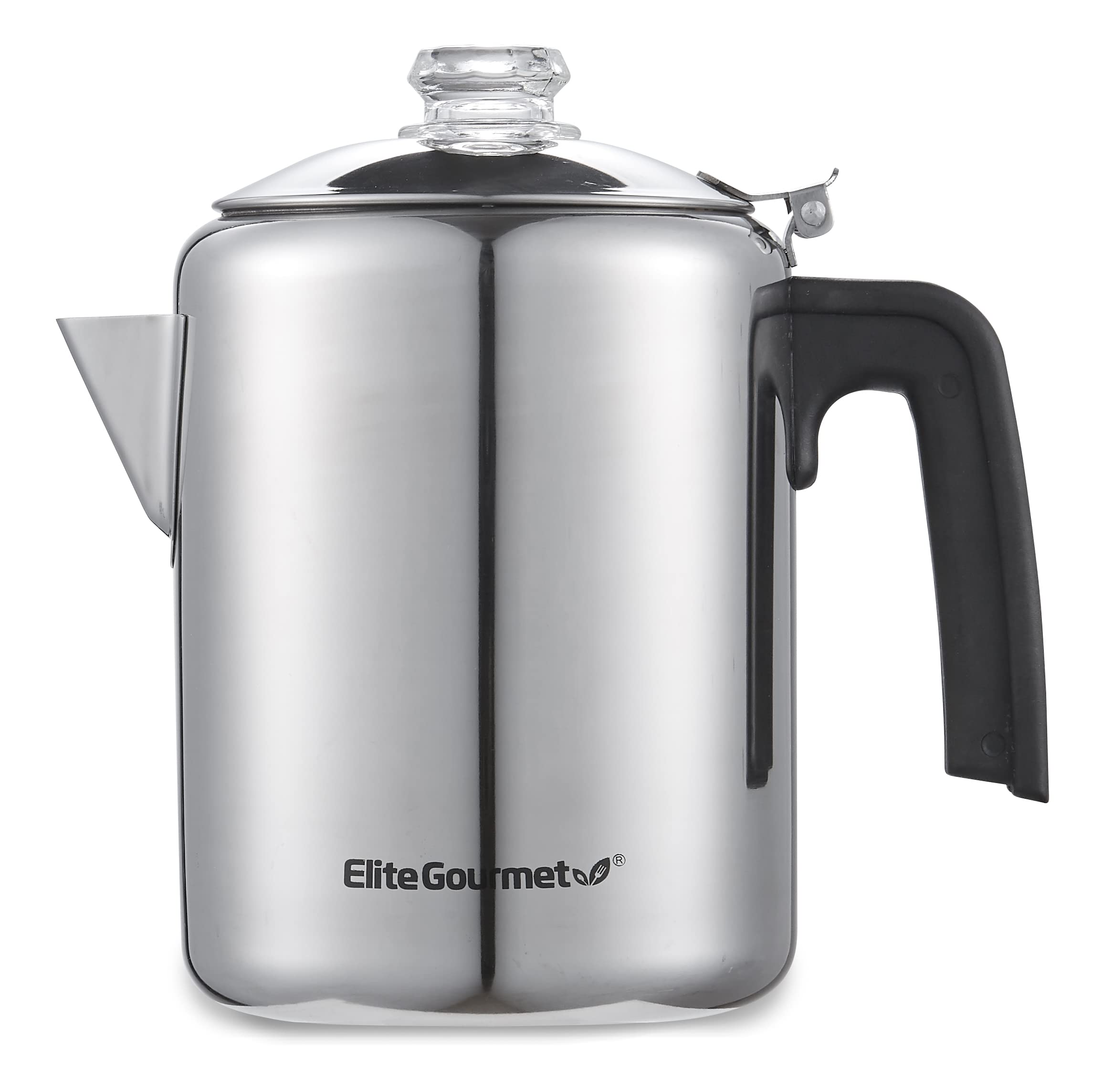 Elite Gourmet Ec008 Classic Stovetop Coffee Percolator, Glass Clear Brew Progress Knob, Cool-Touch Handle, Cordless Serve, 8-Cup
