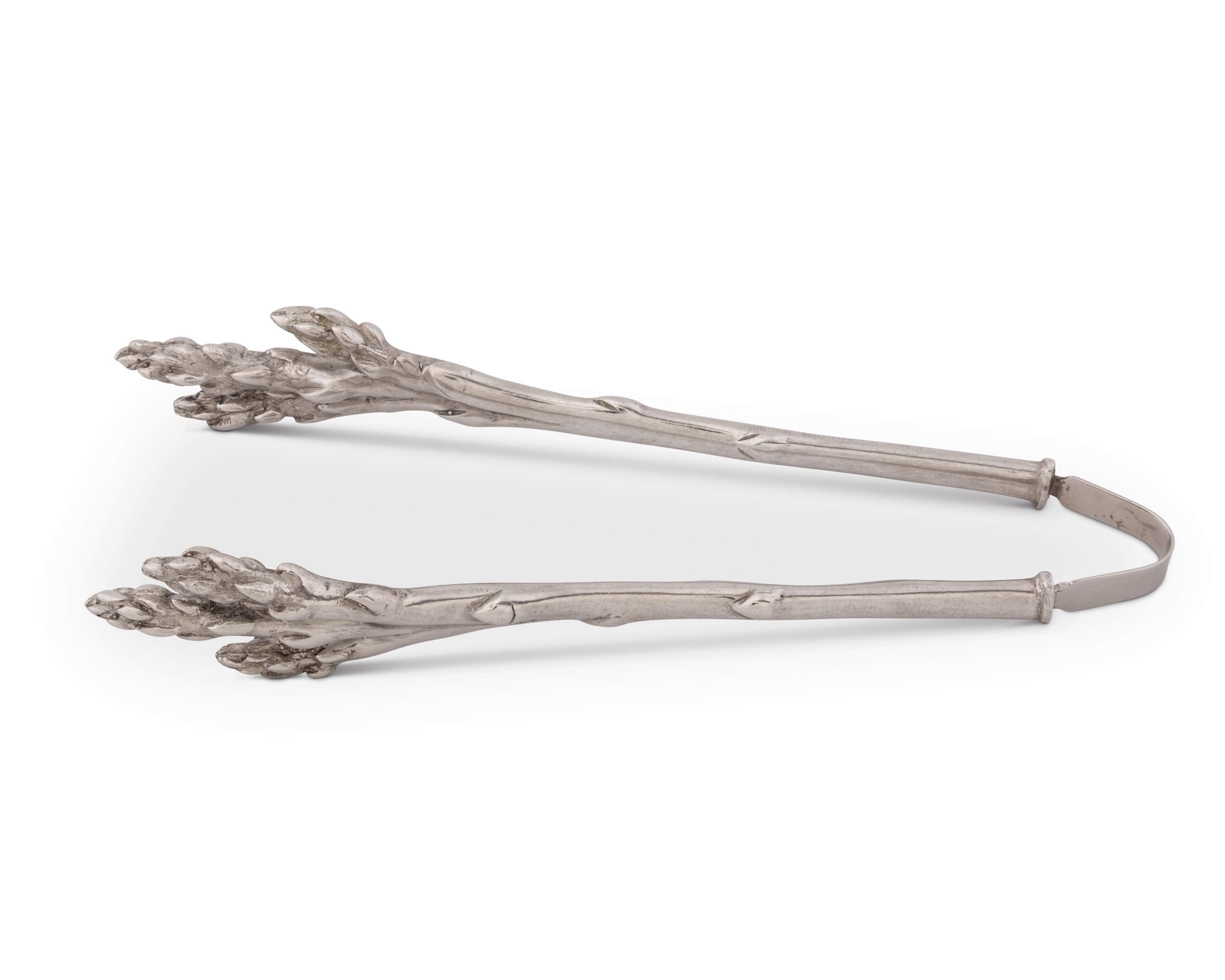 Vagabond House Pewter Metal Asparagus Pattern Asparagus Tongs 8''Long X 3''Wide X 1.25''Tall