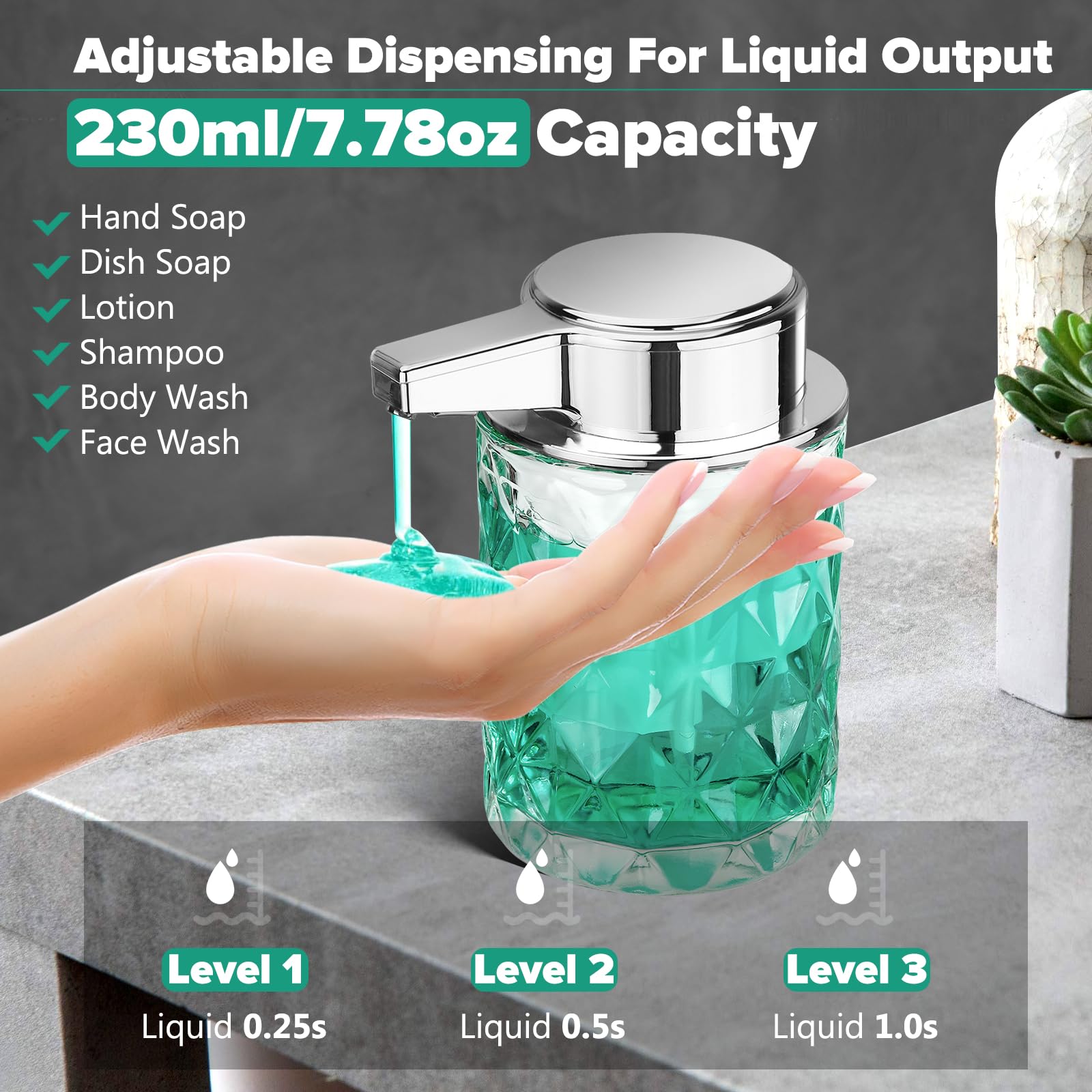 Automatic Soap Dispenser Liquid For Kitchen: 8 Oz Glass Touchless Clear Auto Soap Dispenser For Bathroom - Hand Dish Lotion Home