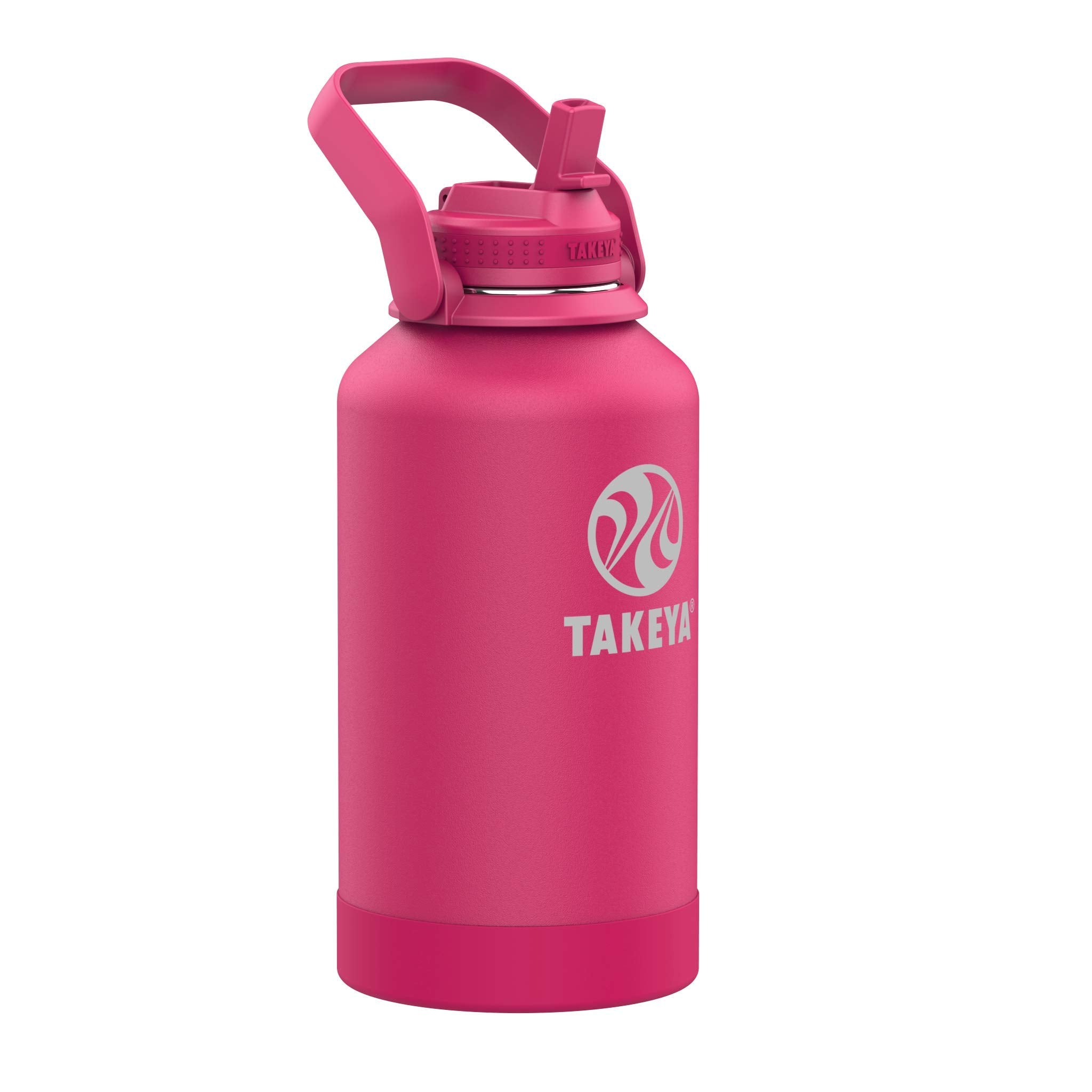 Takeya Pickleball Stainless Steel Insulated Water Bottle With Choice Of Lid And Carry Handle, 64 Ounce, Backspin Pink