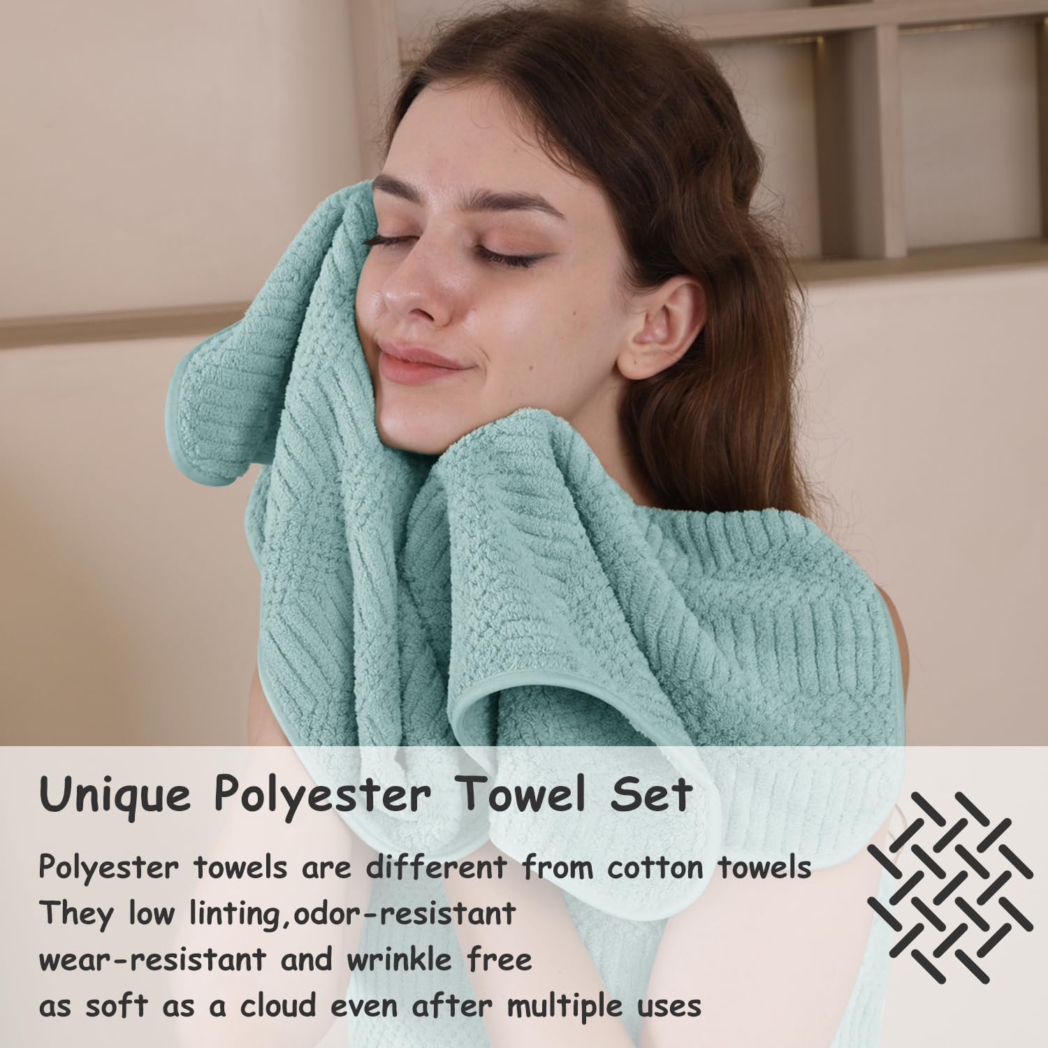 8 Piece Oversized Turquoise Bath Towel Set-2 Extra Large Bath Towel Sheets 2 Hand Towels 4 Washcloths-600GSM Soft Highly Absorbent Quick Dry Beach Chair Towels Woven Towels for Bathroom Hotel and Spa