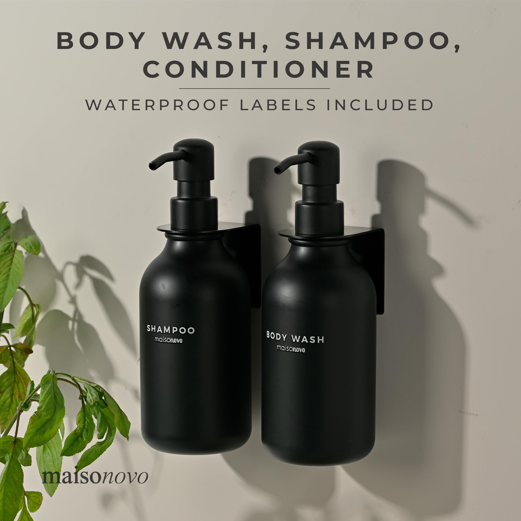Maisonovo Shampoo And Conditioner Dispenser - Shower Soap Dispenser Wall Mounted - 16.9 Fl Oz Set Of 1 Black Plastic Bottles Bla