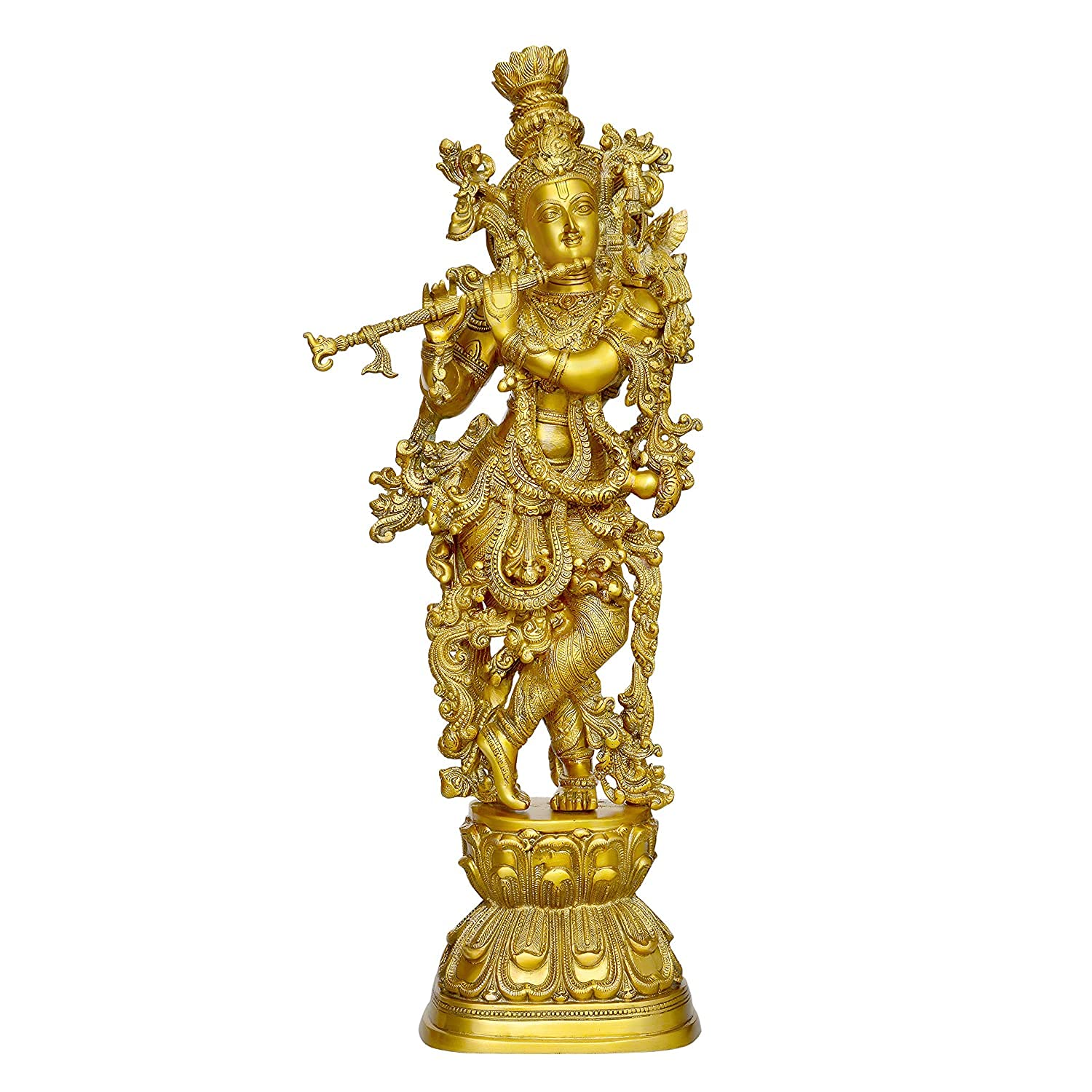 Rugdoll Brass Krishna Big Size Idol Statue Sculpture Height 29 Inches (Gold)