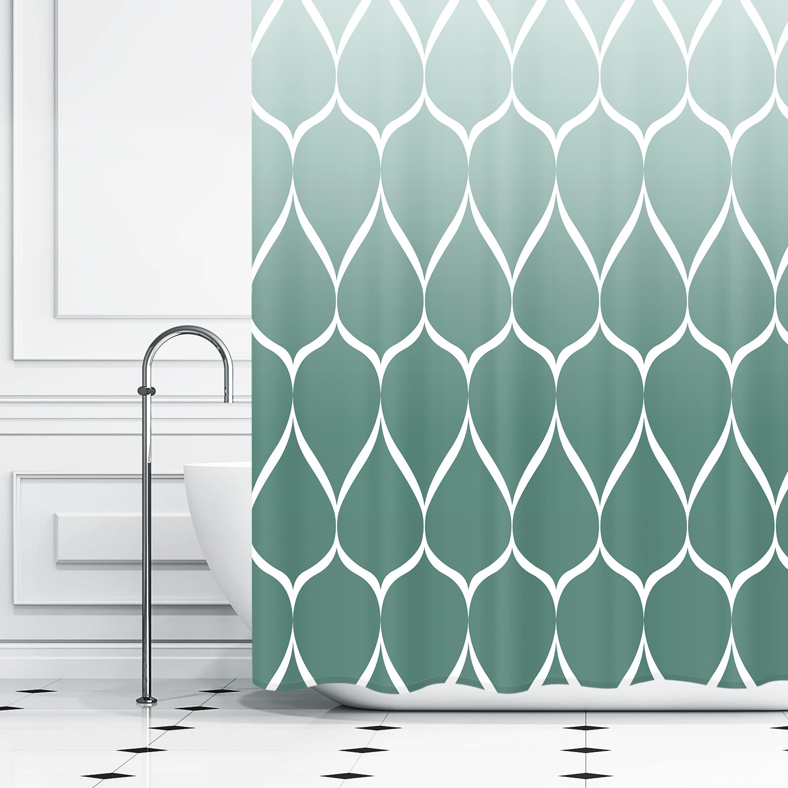 Gelbchu Ombre Teal Fabric Shower Curtain, Waterproof Design And Polyester, Quick-Drying, Weighted Hem, Shower Curtains Set For B
