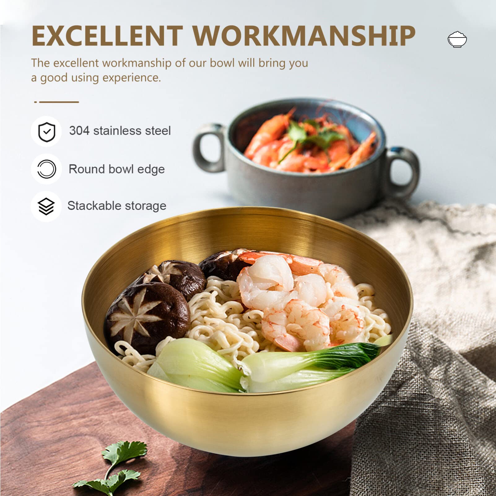 Healeved Gold Bowl Decorative Bowls Large Mixing Bowl Stainless Steel Salad Bowl Golden Food Containers Pasta Bowls Copper Bowl