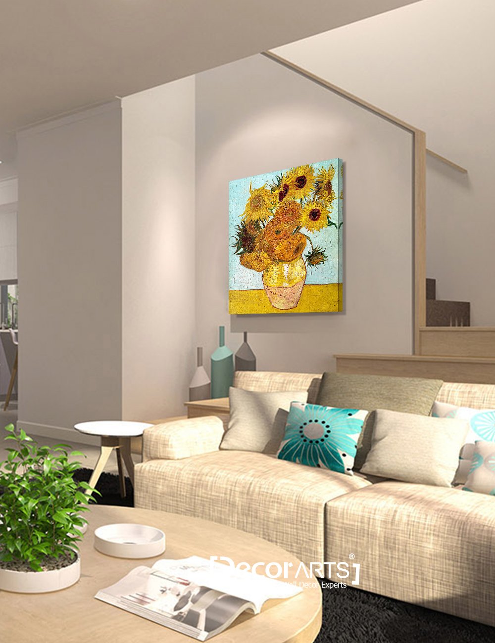 Decorarts - Twelve Sunflowers By Vincent Van Gogh. Oil Painting Reproduction. Giclee Print On Canvas. Ready To Hang Wall Art For