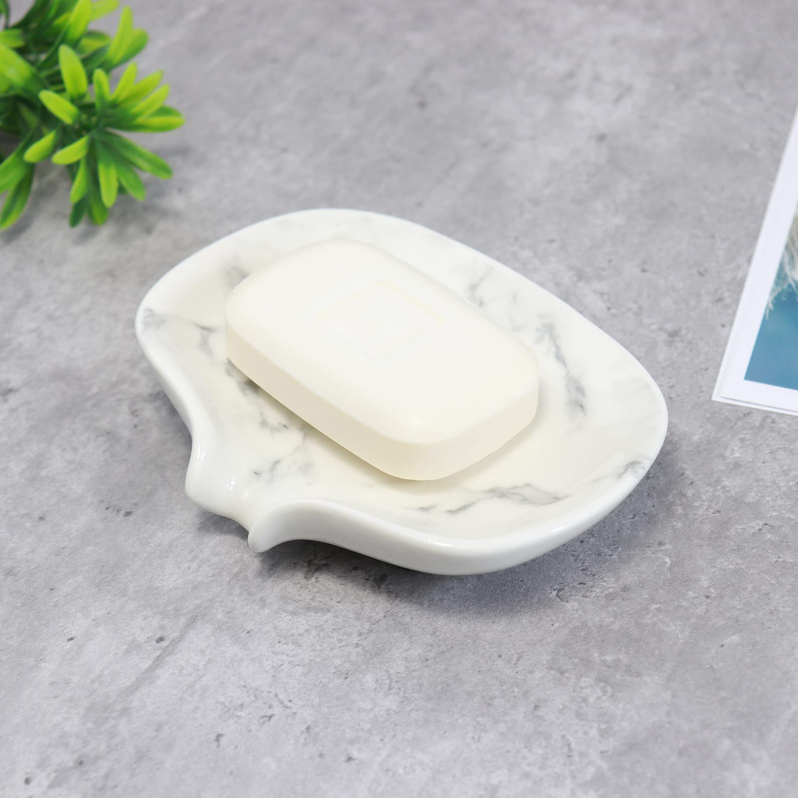 Polyroyal White Marble Texture Soap Dish Ceramic Soap Holder Self Draining Soap Dish Waterfall Slot Sponge Holder Bathroom Accessories for Bathroom  Kitchen Bar Counter.