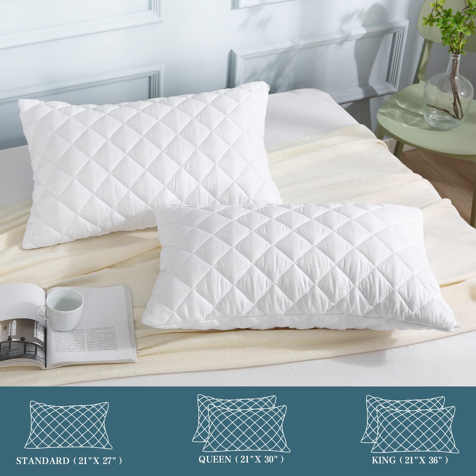 Unilibra 2 Pack Waterproof Pillow Protector Quilted Queen Size(21X30)