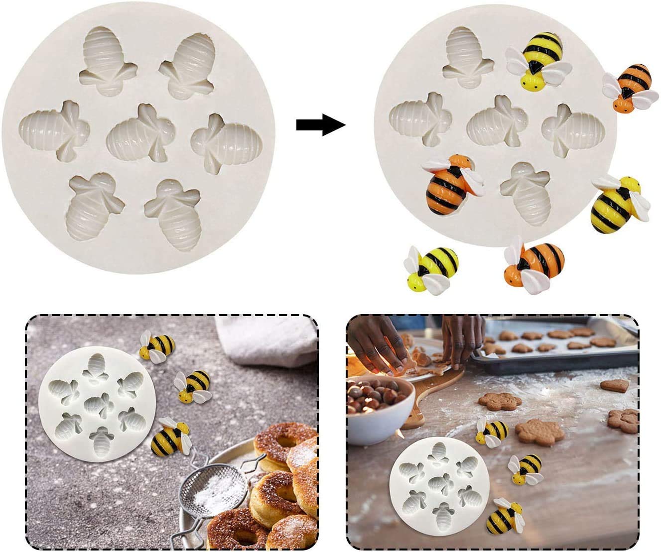 7 Cavity Bumble Bee Silicone Mold For Chocolate, Diy Soap Mould,3D Bee Day Beehive Honeycomb, Mold For Cupcake Cake Topper Decor