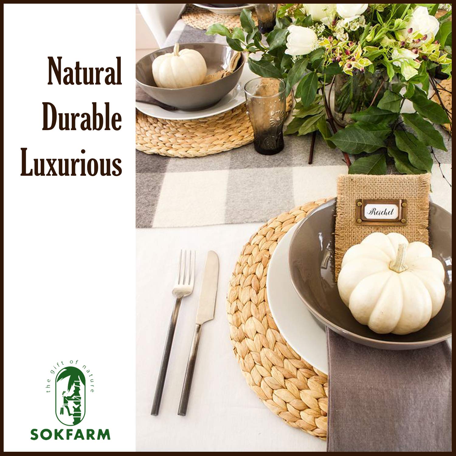 Boho Placemats Set Of 10, Round Placemats For Dining Table, Water Hyacinth Wicker Placemats, Straw Placemats, Round Woven Placem