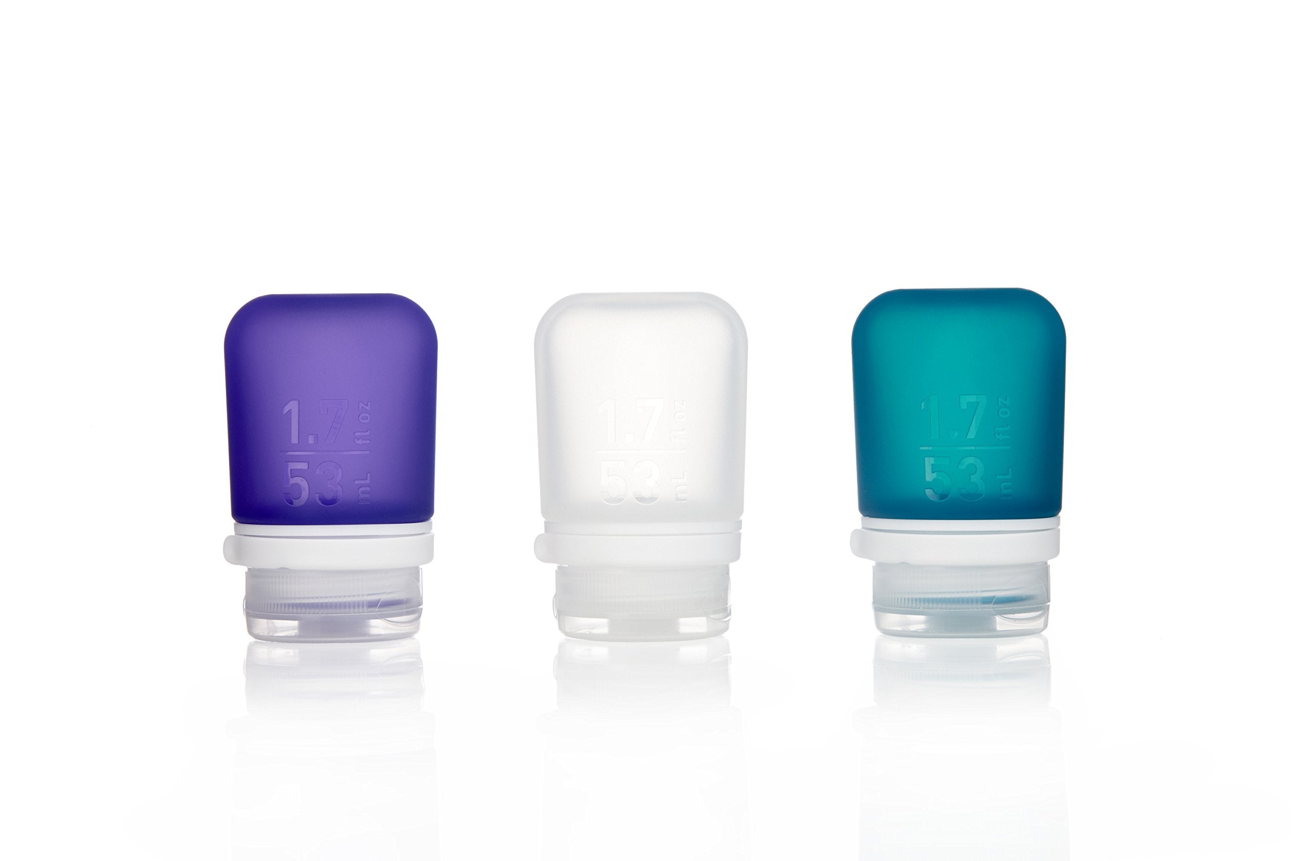 Humangear Gotoob+ 3-Pack (Small) | Refillable Silicone Travel Bottle | Locking Lid | Food-Safe Material, Clear/Purple/Teal, Smal