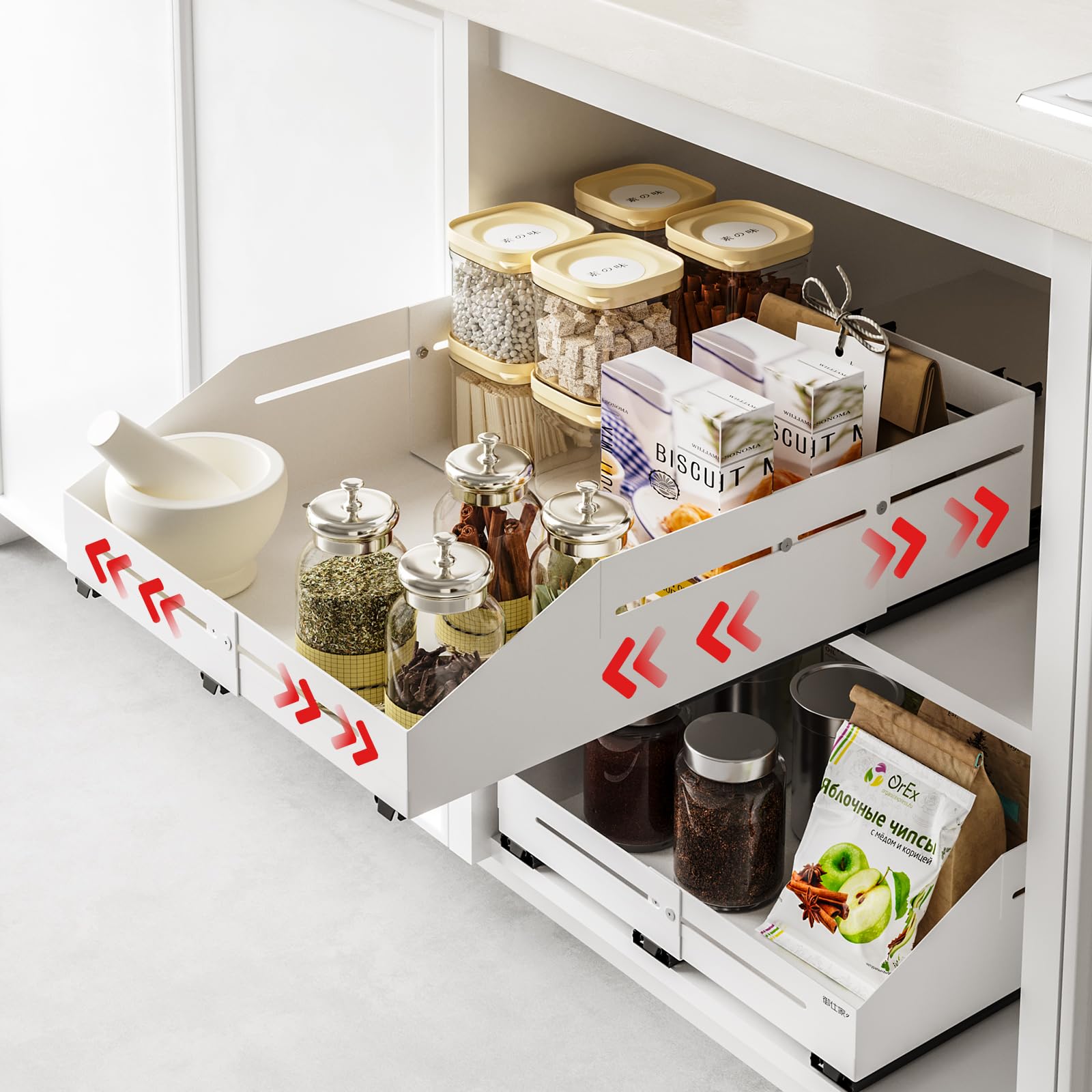 Pull Out Cabinet Organizer 12.517.7D&12.521W Raised Walls White