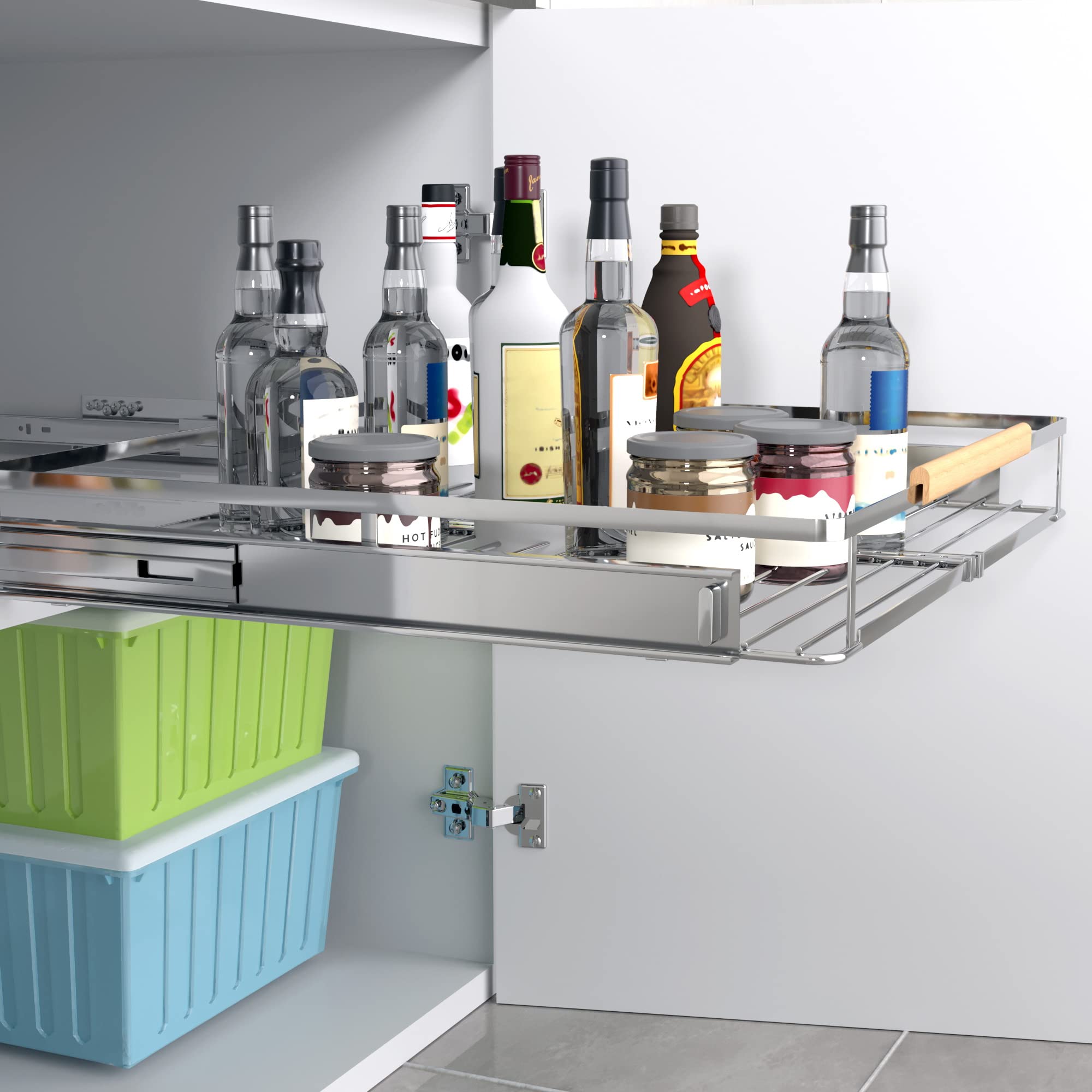 Expandable Pull Out Cabinet Organizer,17.1~28''W X 22.5''D Heavy Duty Slide Out Shelves Adjustable Hight Cabinet Pull Out Shelve
