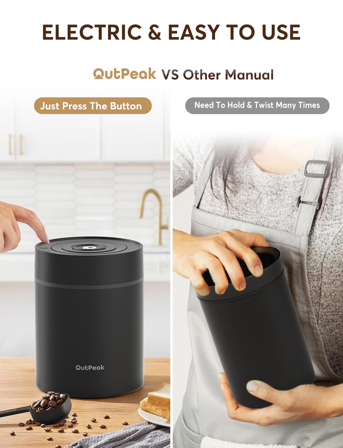 Outpeak Neo 1.35L, 6-Month Fresh Coffee Bean Storage, Large Auto Vacuum Coffee Canister, Holds 17.6 Oz Of Coffee Beans, One-Butt