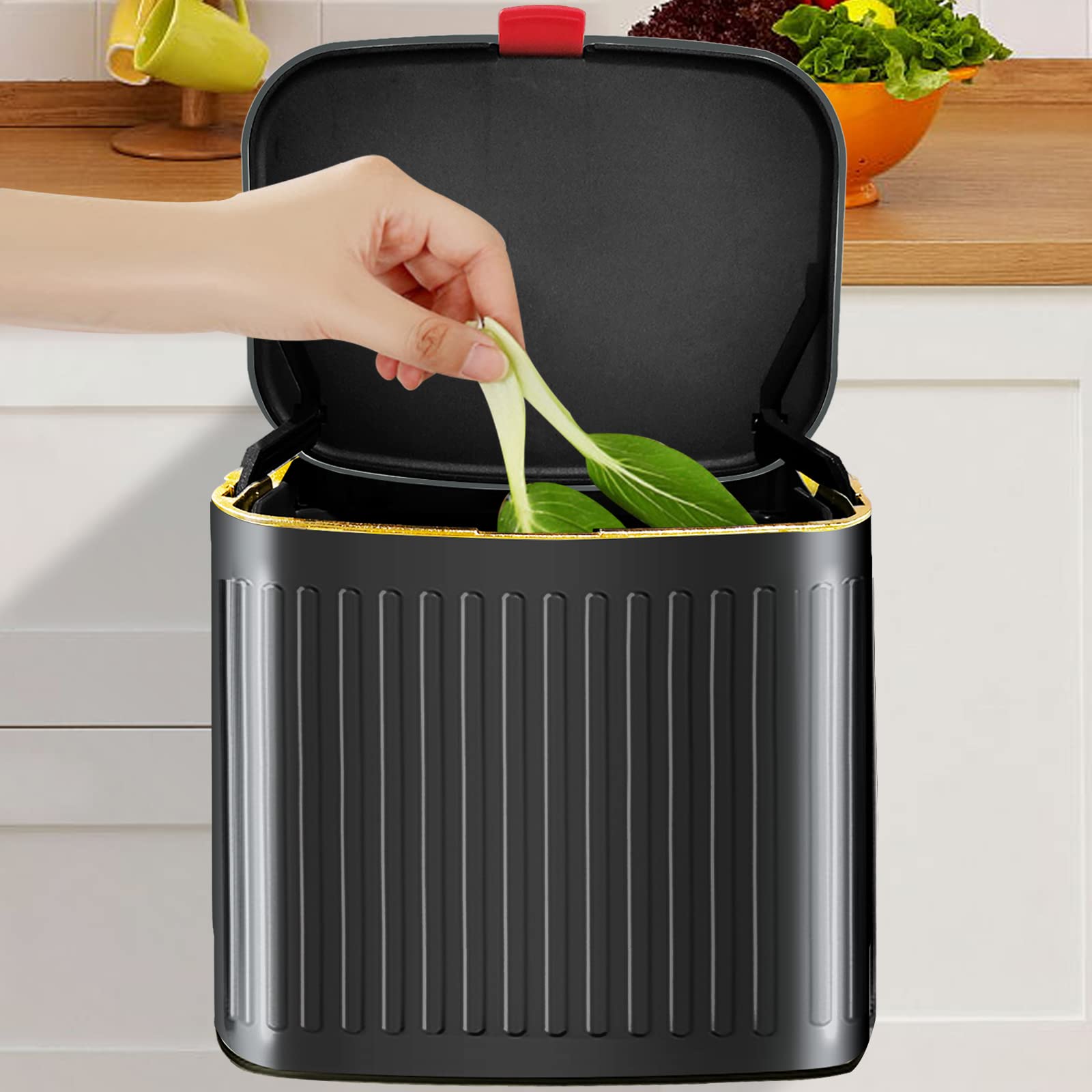 Glodeals Kitchen Trash Can For Counter Top Or Under Sink, 1.05 Gallon Stainless Steel Small Compost Bin, Wall Mount Trash Can Wi