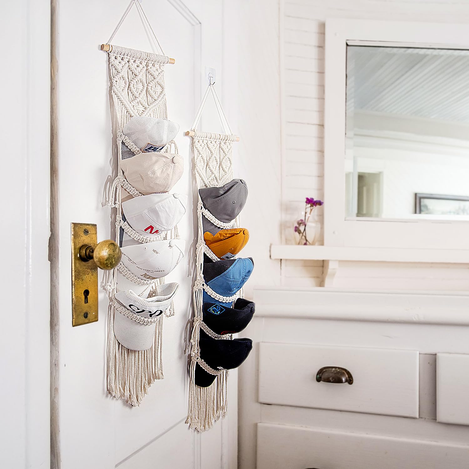 Boho Baseball Cap Hanger-1 Pack-Macrame Hat Organizer For Ball Caps Holder Over Door, Hat Rack For Wall, Cap Rack For Decoration