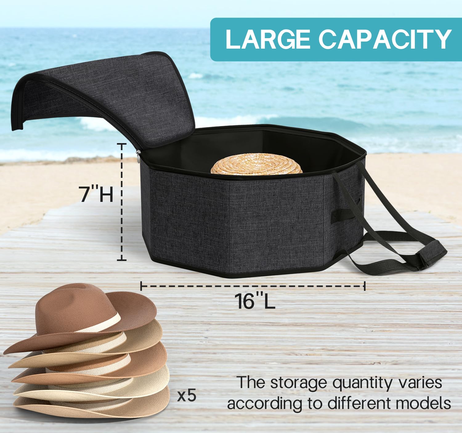 Sleeping Lamb Hat Box For Travel And Storage, Collapsible Cowboy Cap Organizer For Closet With Handles, Hat Boxes For Men And Wo