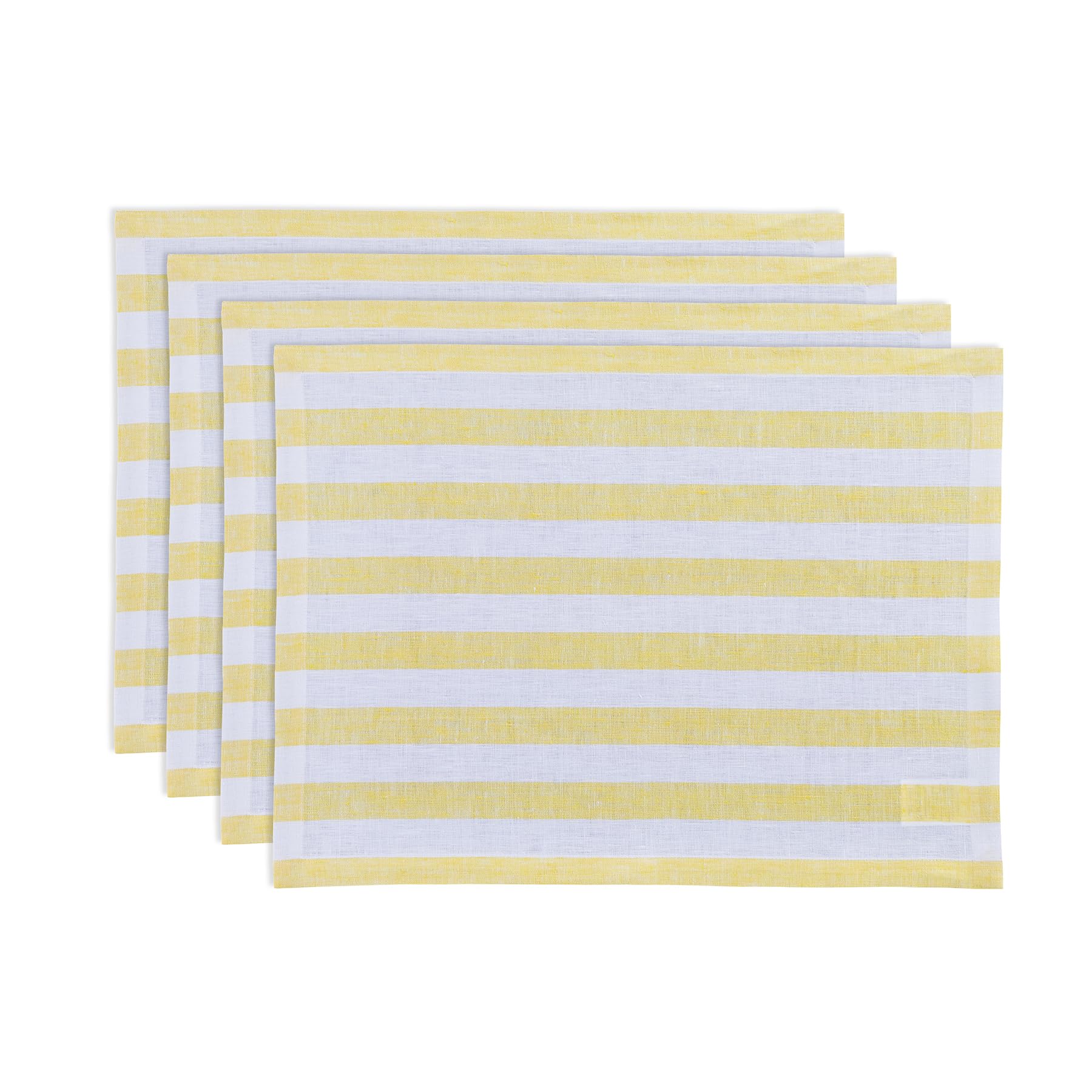 Solino Home Stripe Linen Placemats 19'' L X 14'' W Inch - 100% Pure Linen Yellow And White Cloth Placemats Set Of 4 - Sorrento S