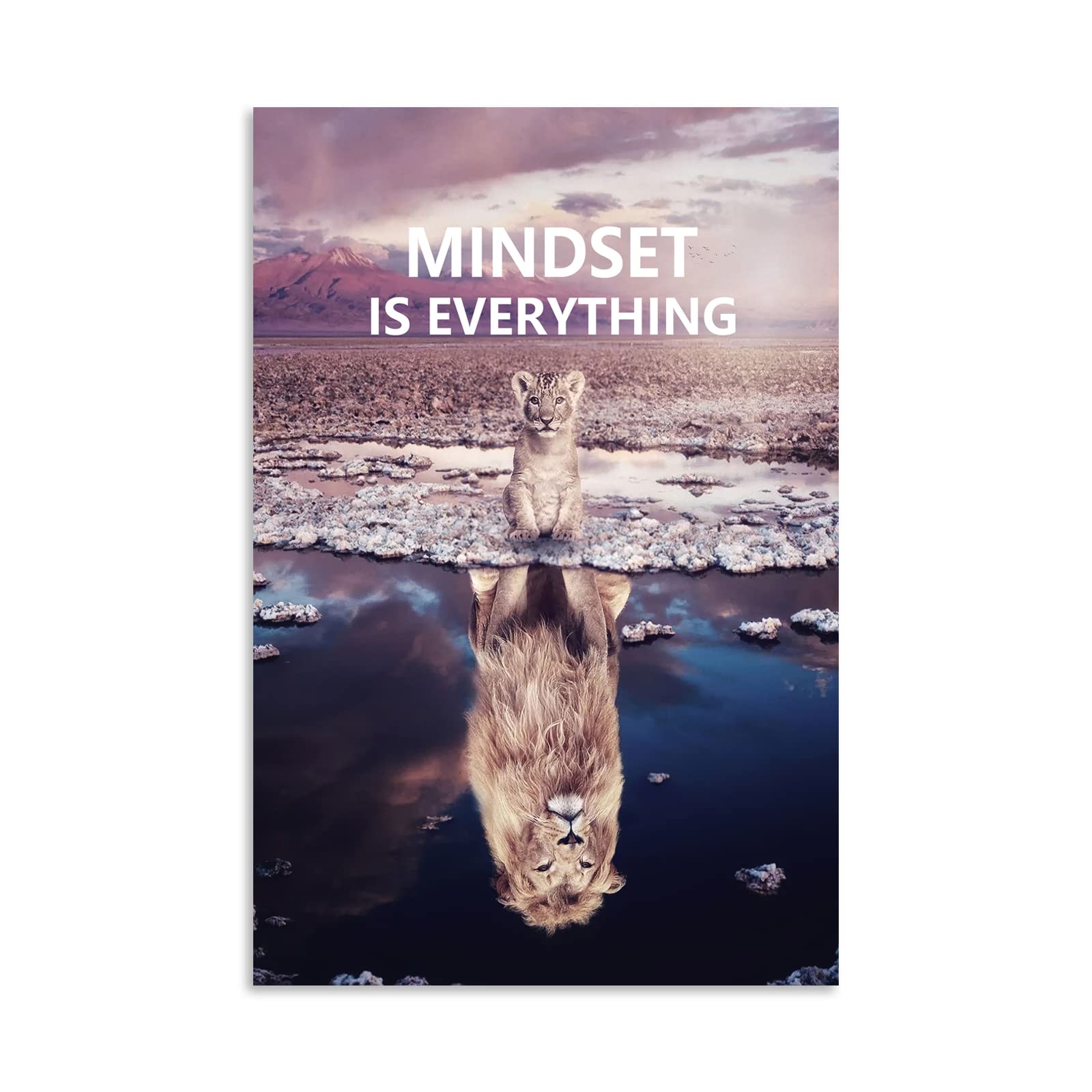 Motivational Canvas Painting Animal Poster Little Lion And Big Lion Mindset Is Everything Wall Art Printing Office Decoration Fr