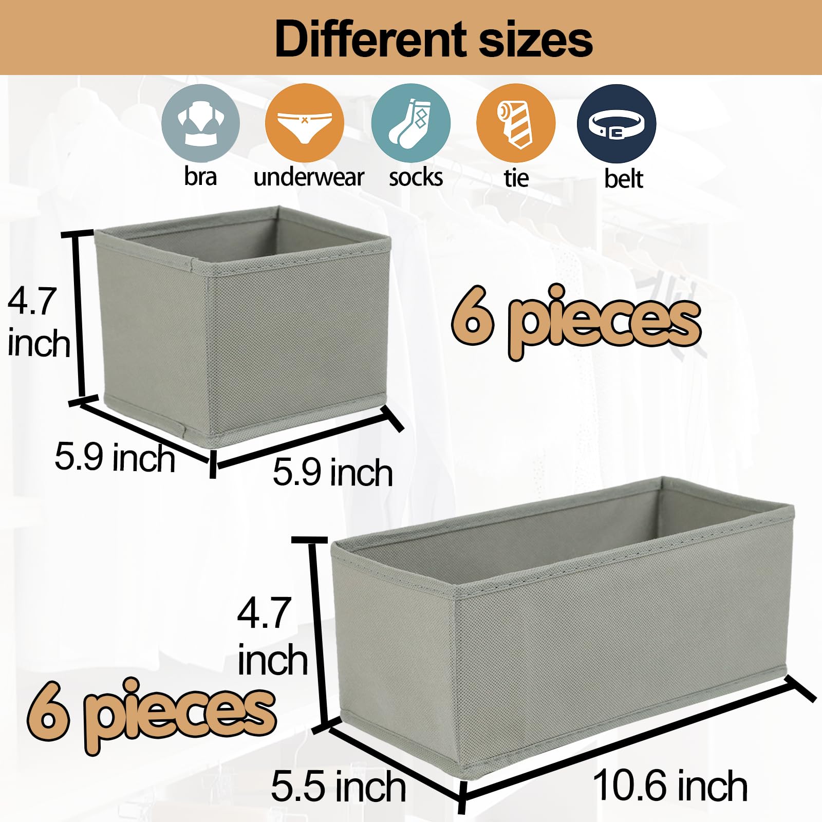 Set of 12 Drawer Organizer, Fabric Closet Organizer and Storage Baskets,Foldable Drawer Divider for Clothing,Sock,Ties,Underwear